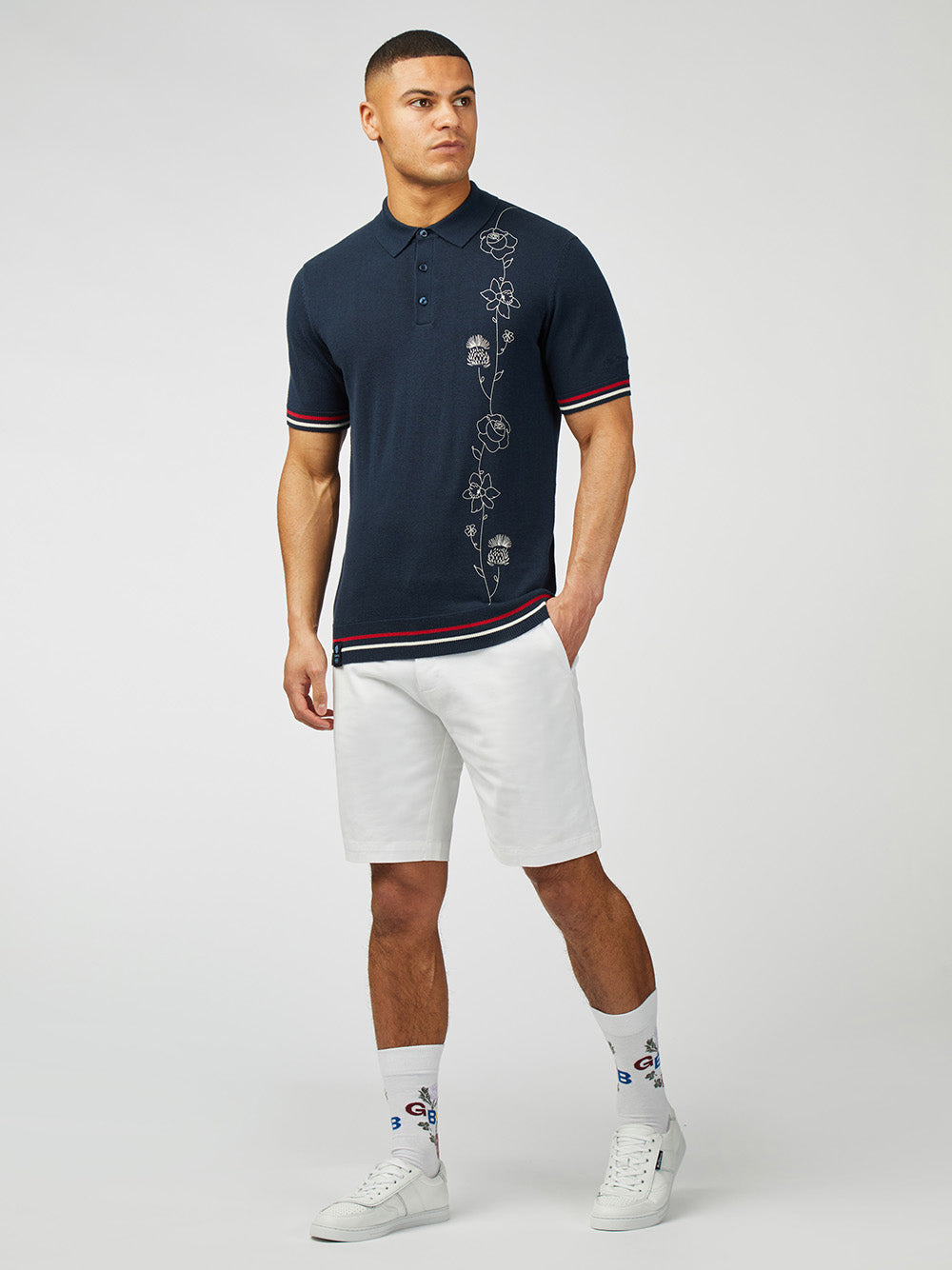 Team GB Floral Printed Polo - Dark Navy