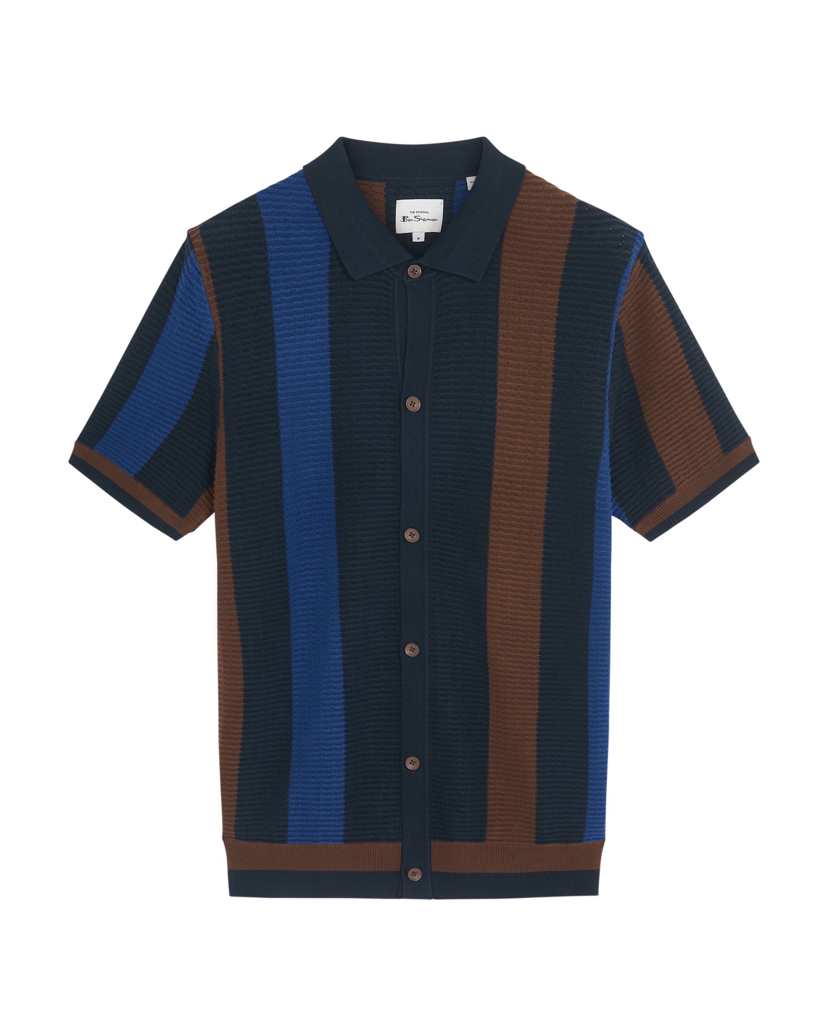 Textured Stripe Button Through Polo - Dark Navy