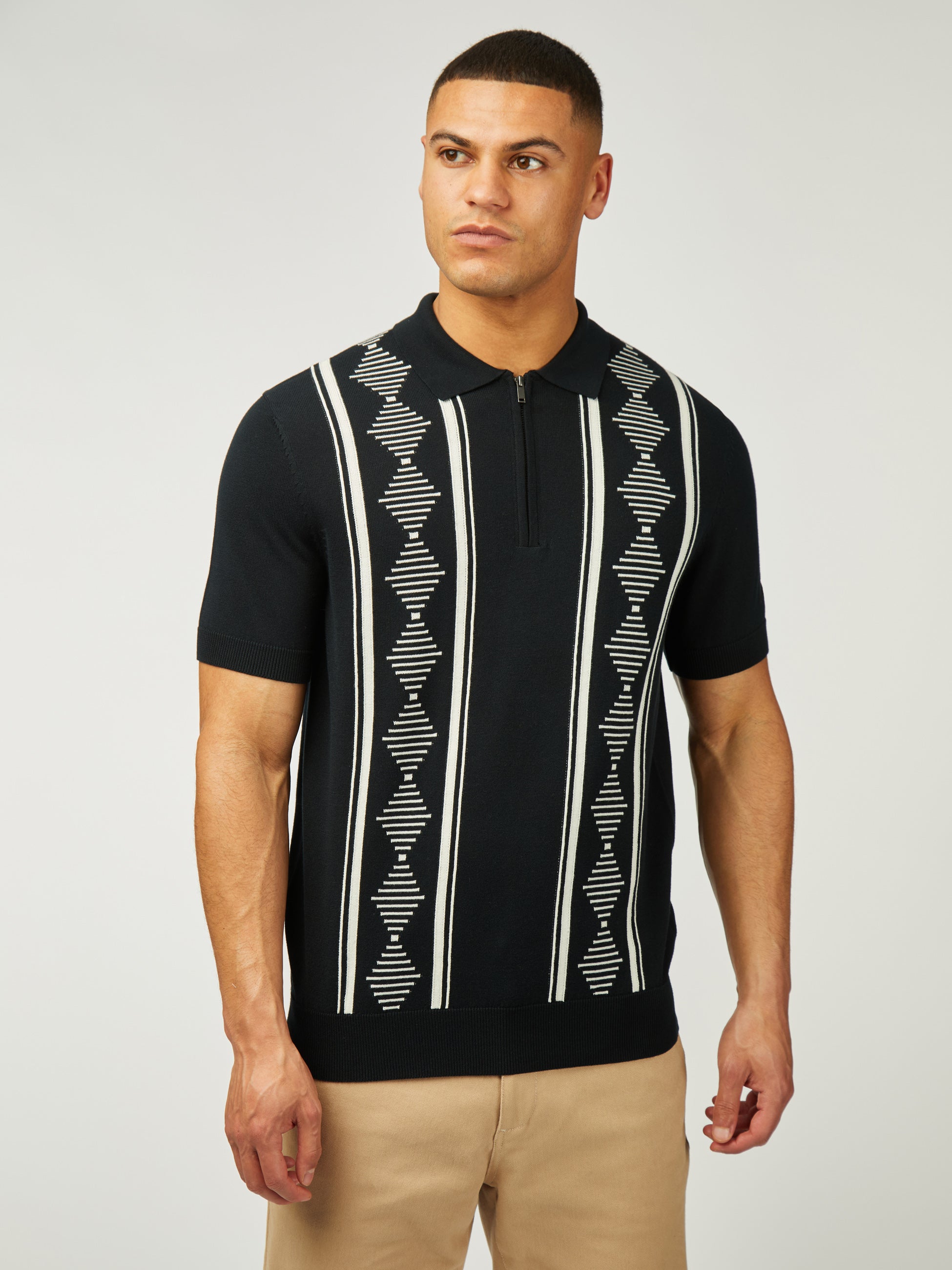 Argyle Jacquard Polo - Black