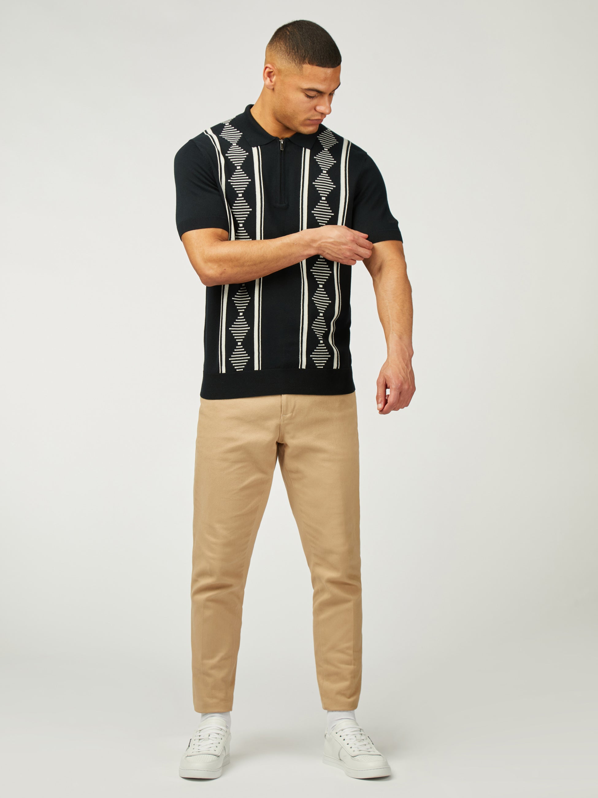 Argyle Jacquard Polo - Black