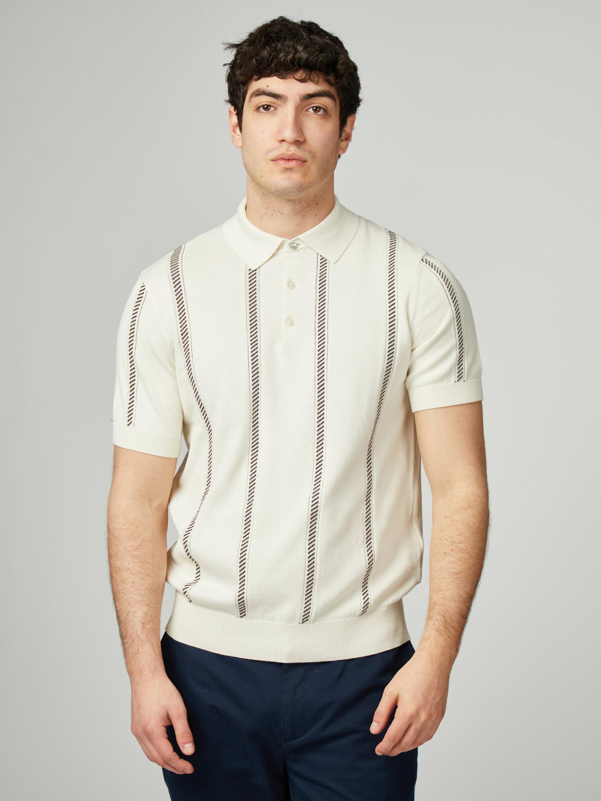 Jacquard Stripe Polo - Ivory