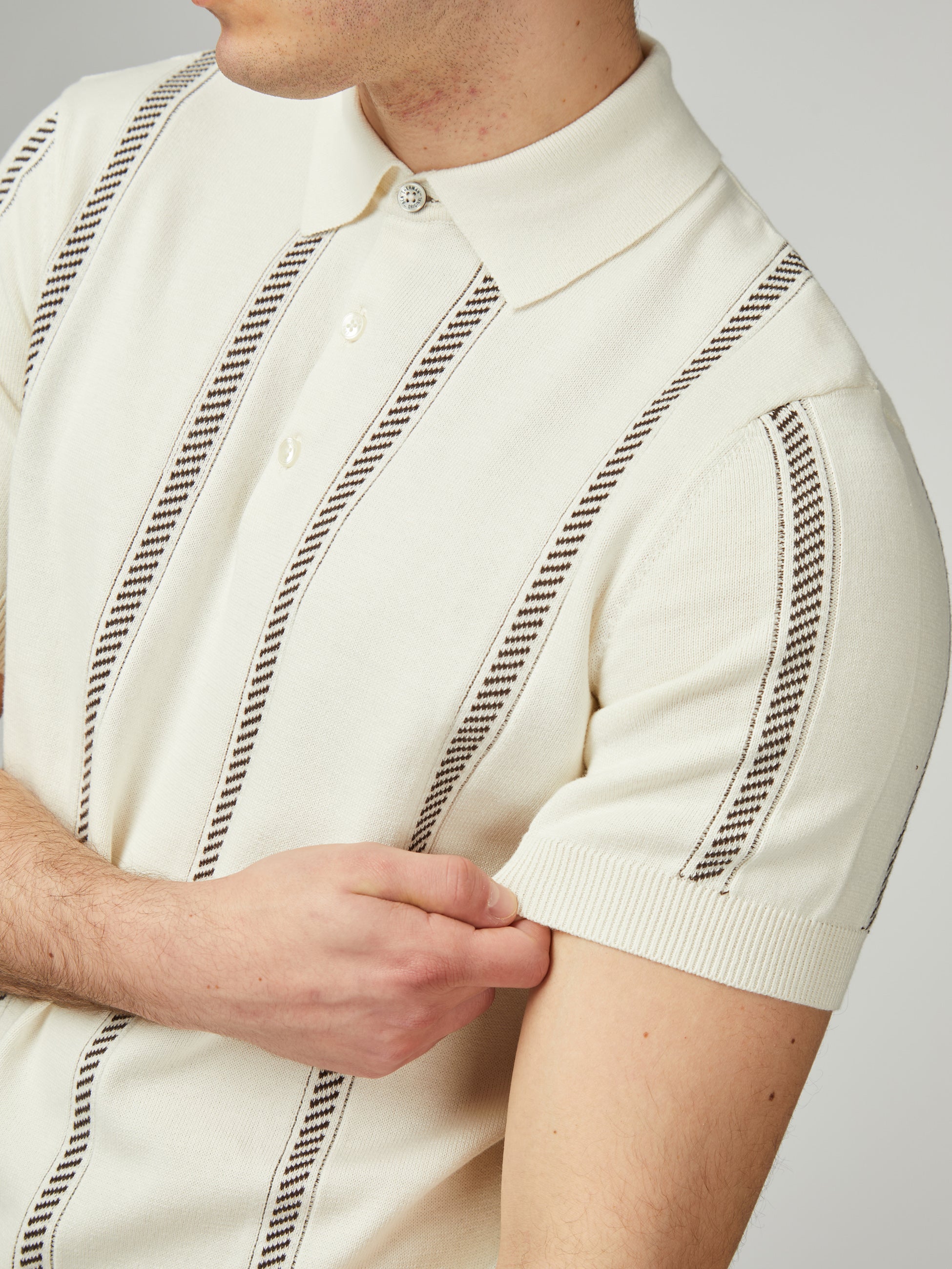 Jacquard Stripe Polo - Ivory