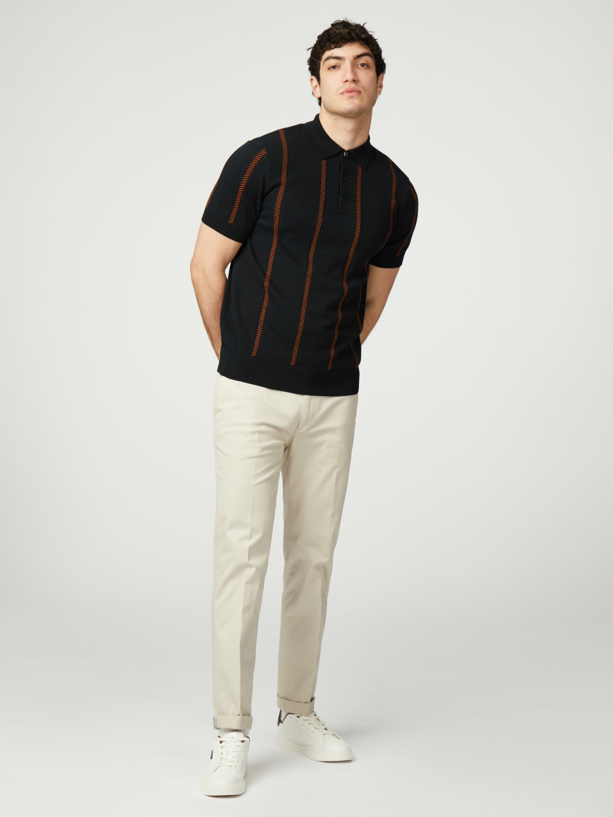 Jacquard Stripe Polo - Black