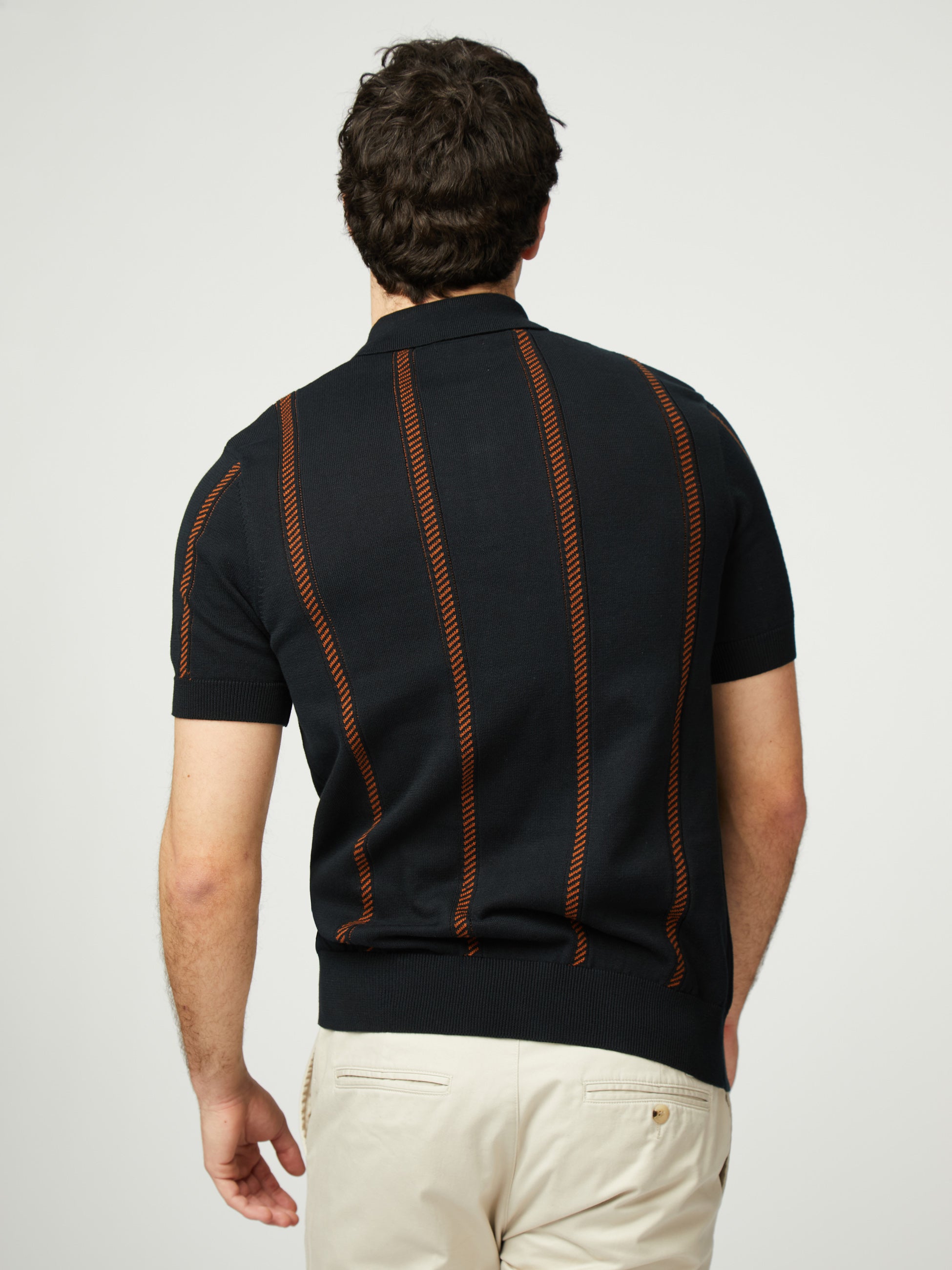 Jacquard Stripe Polo - Black