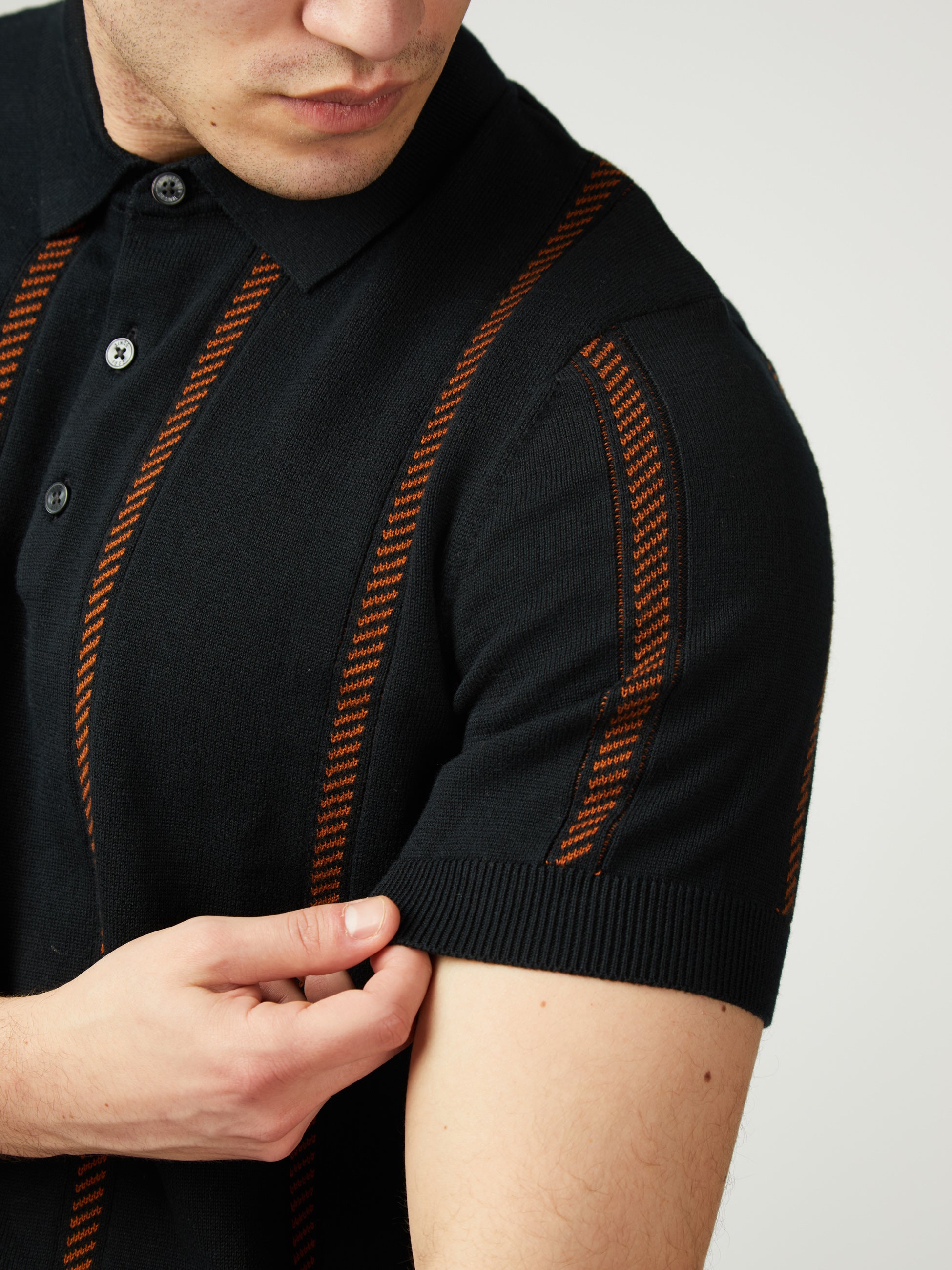 Jacquard Stripe Polo - Black