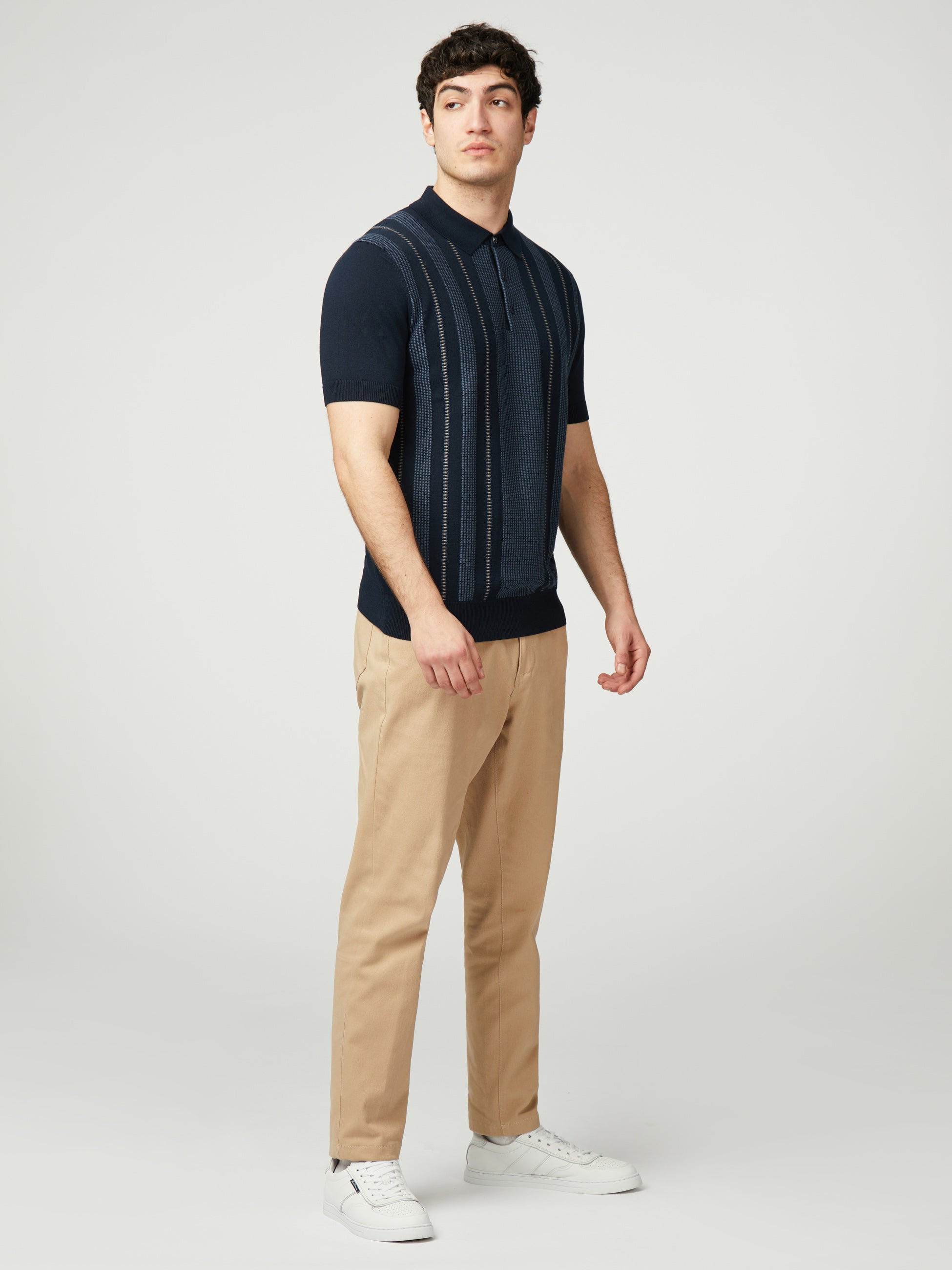 Birdseye Stripe Polo - Dark Navy