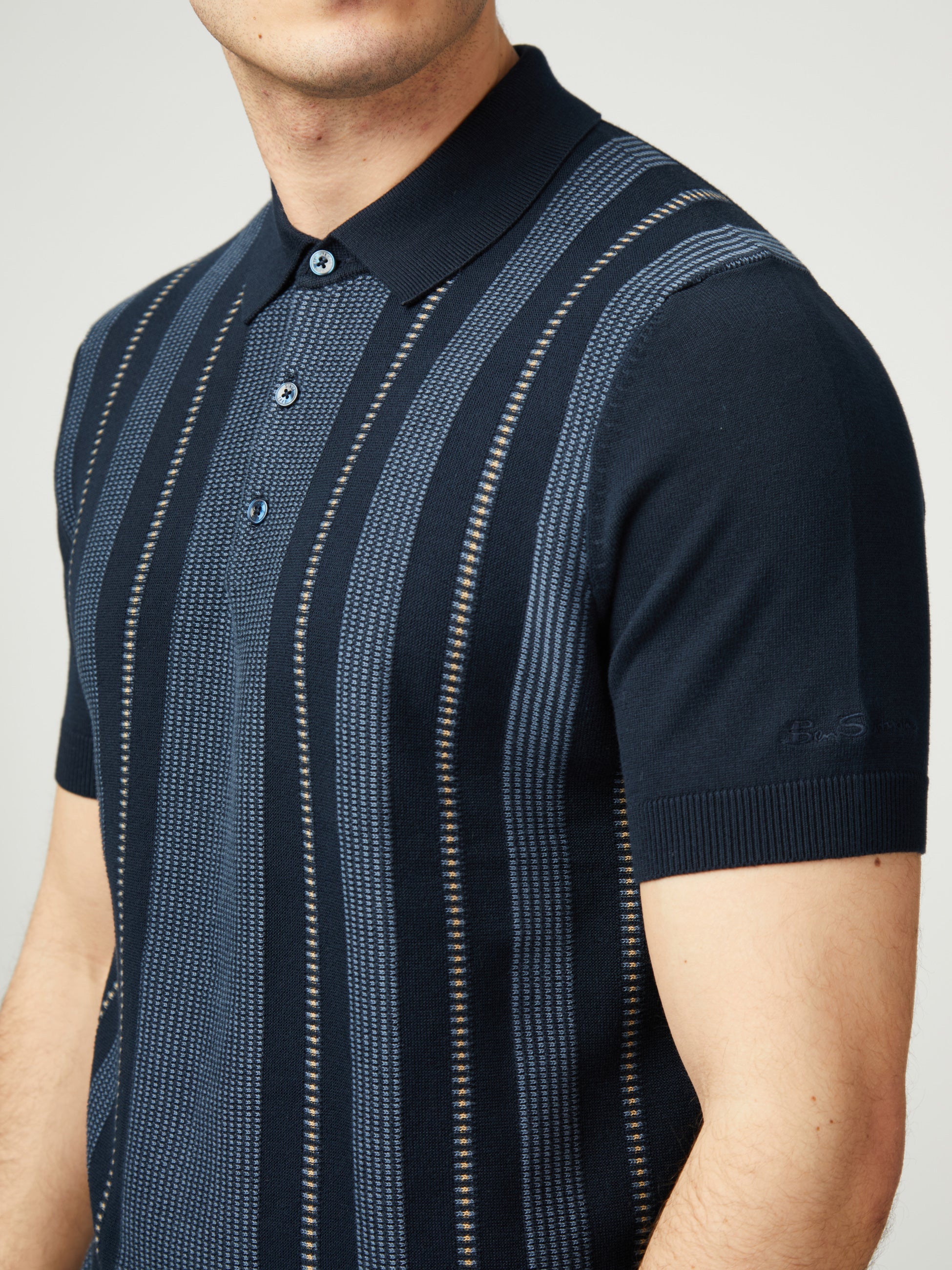 Birdseye Stripe Polo - Dark Navy