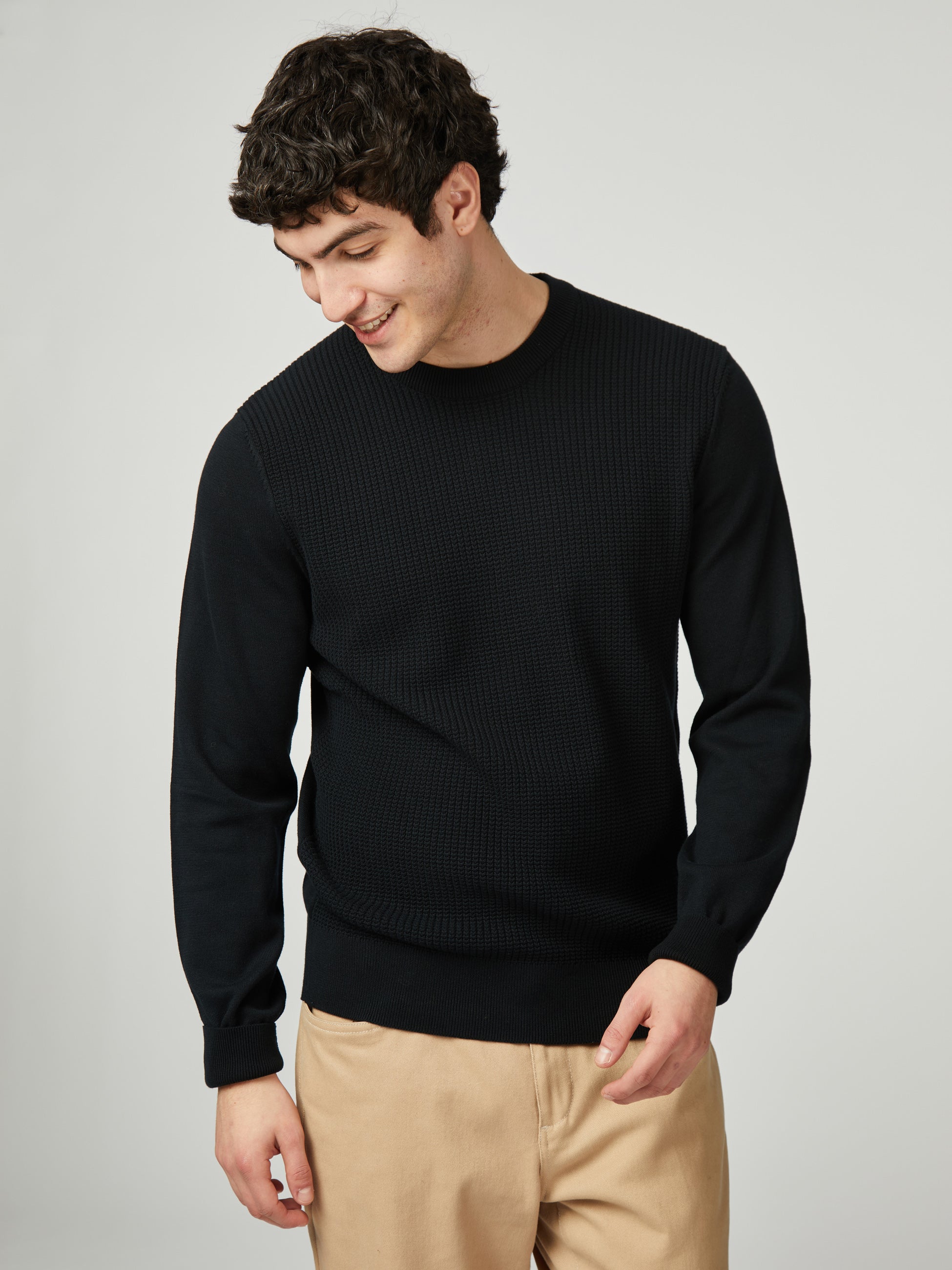 Textured Front Crew - Black