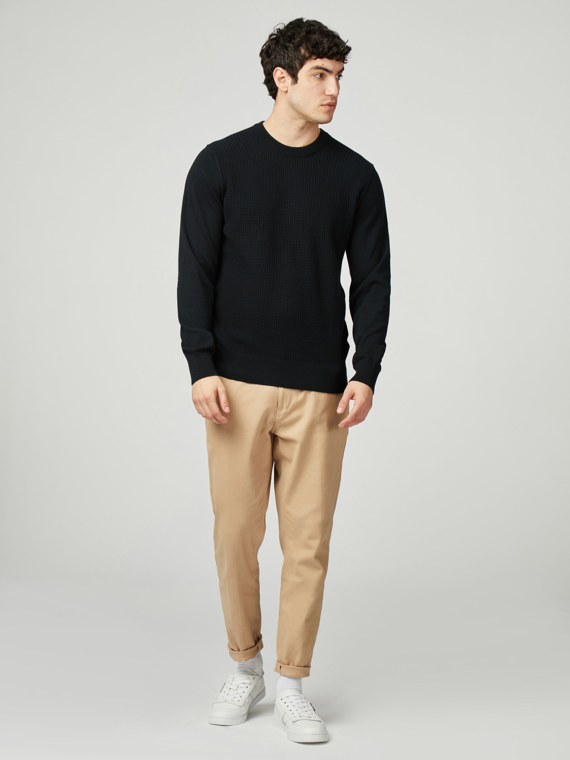 Textured Front Crew - Black