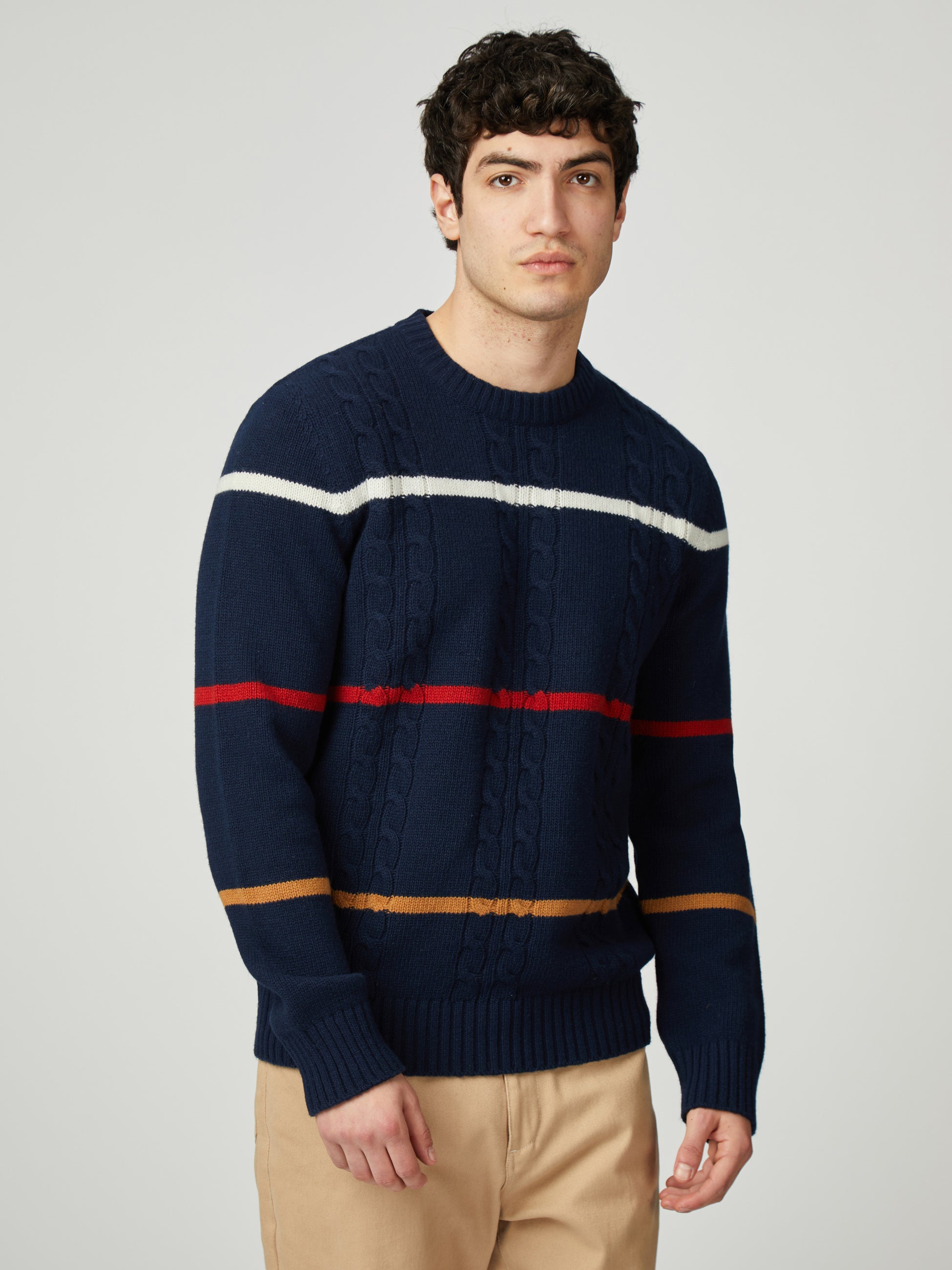 Cable Stripe Crew - Dark Navy