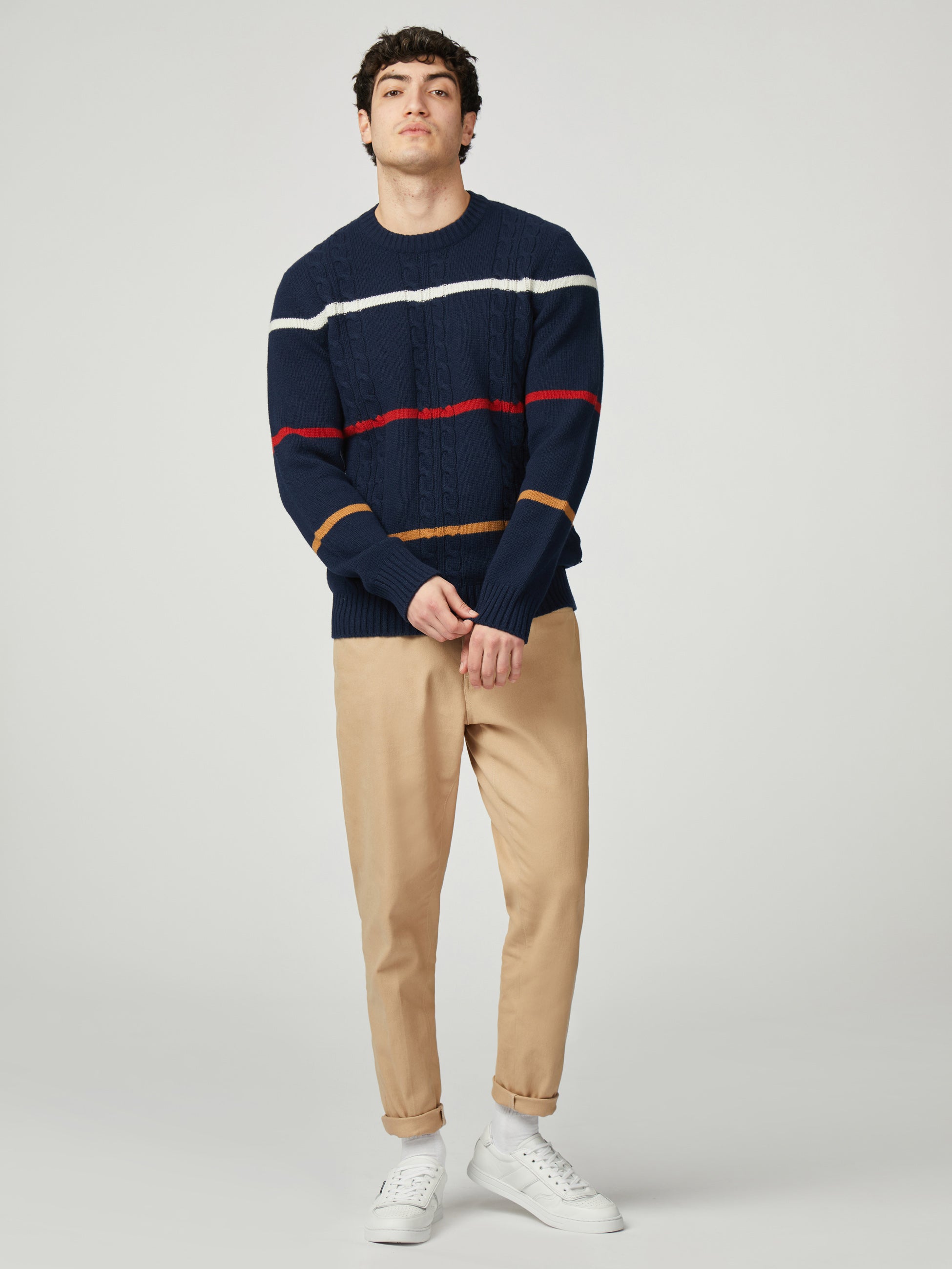 Cable Stripe Crew - Dark Navy