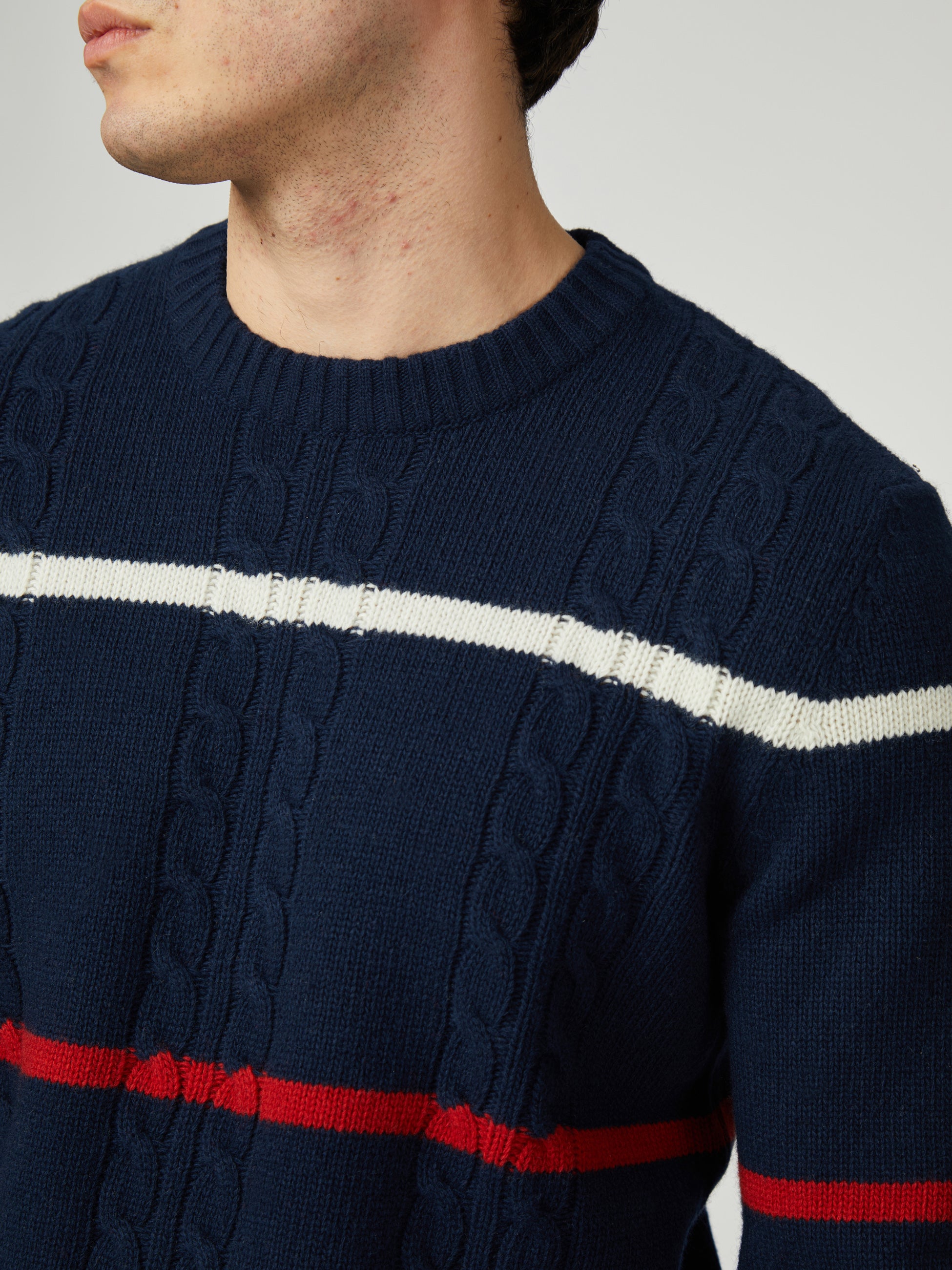 Cable Stripe Crew - Dark Navy