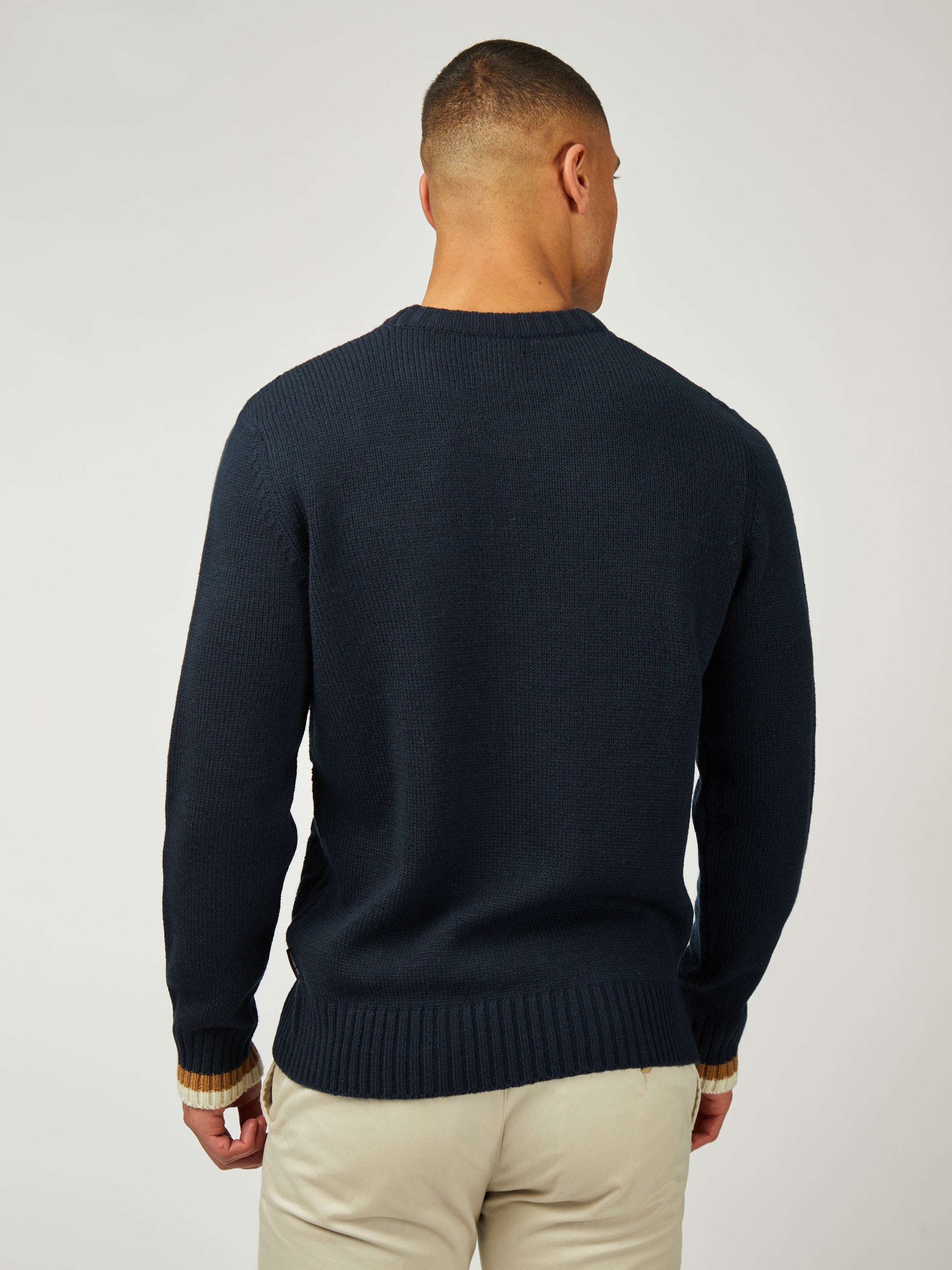 Cable Textured Crew - Dark Navy