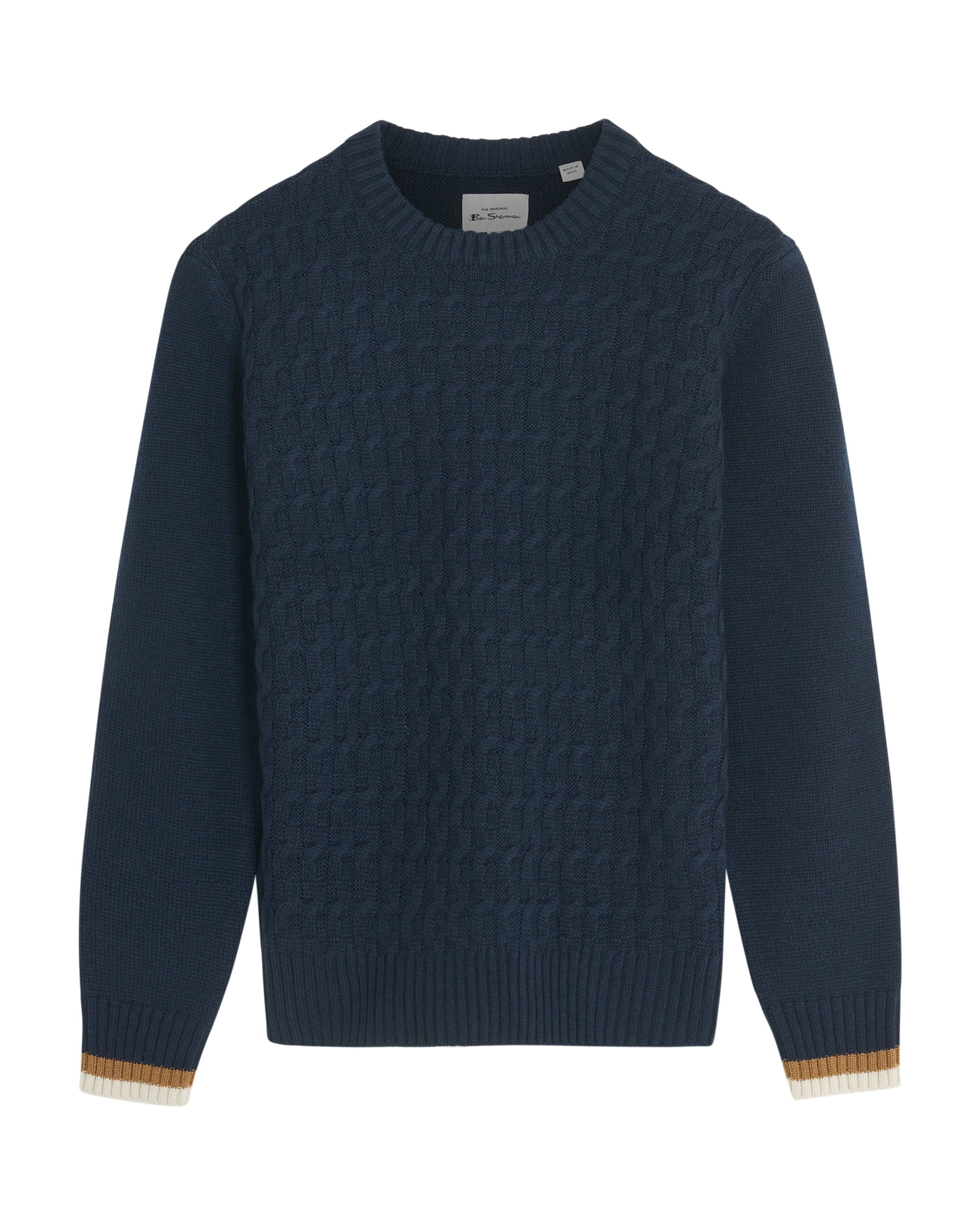 Cable Textured Crew - Dark Navy