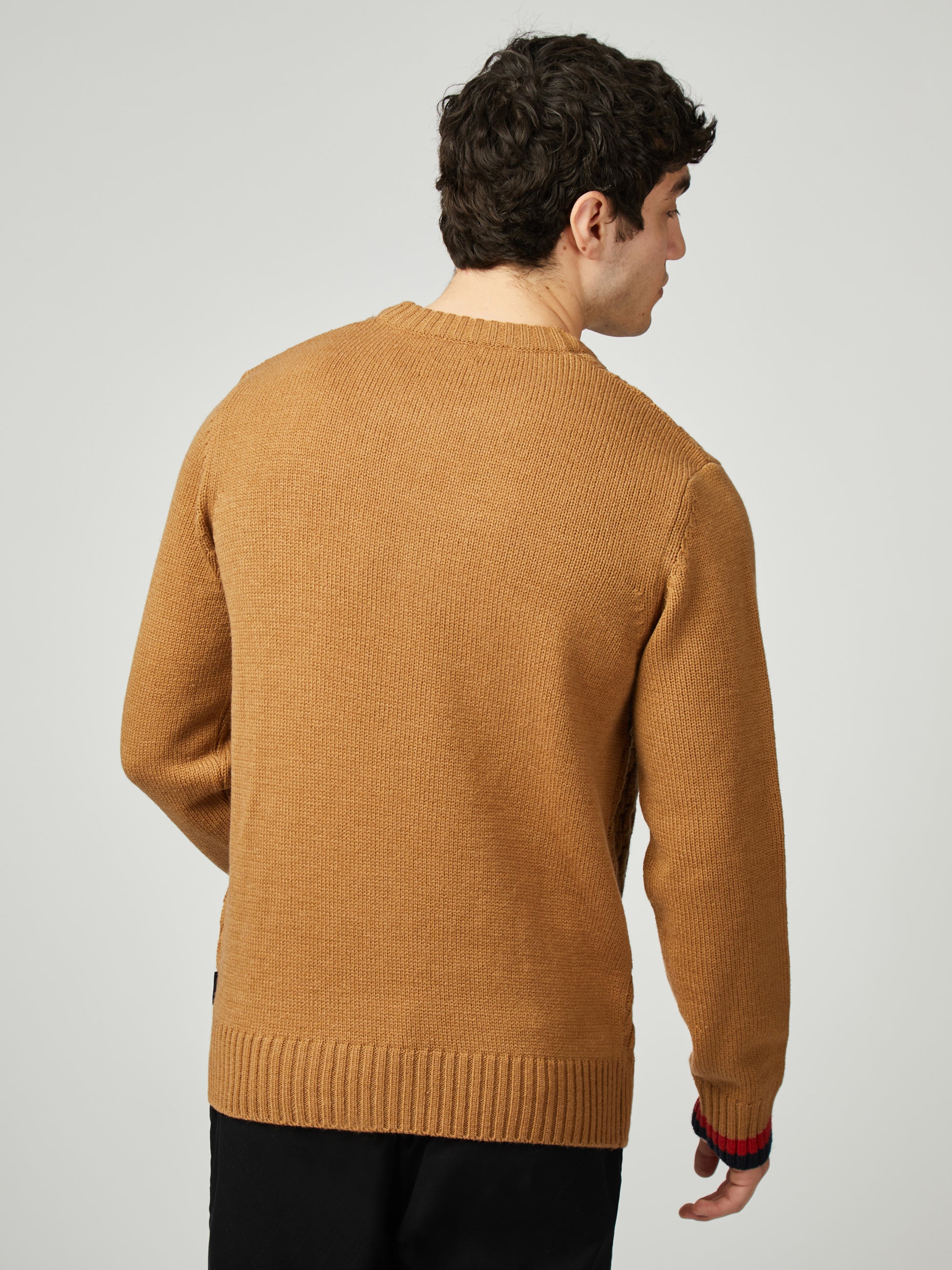 Cable Textured Crew - Light Brown