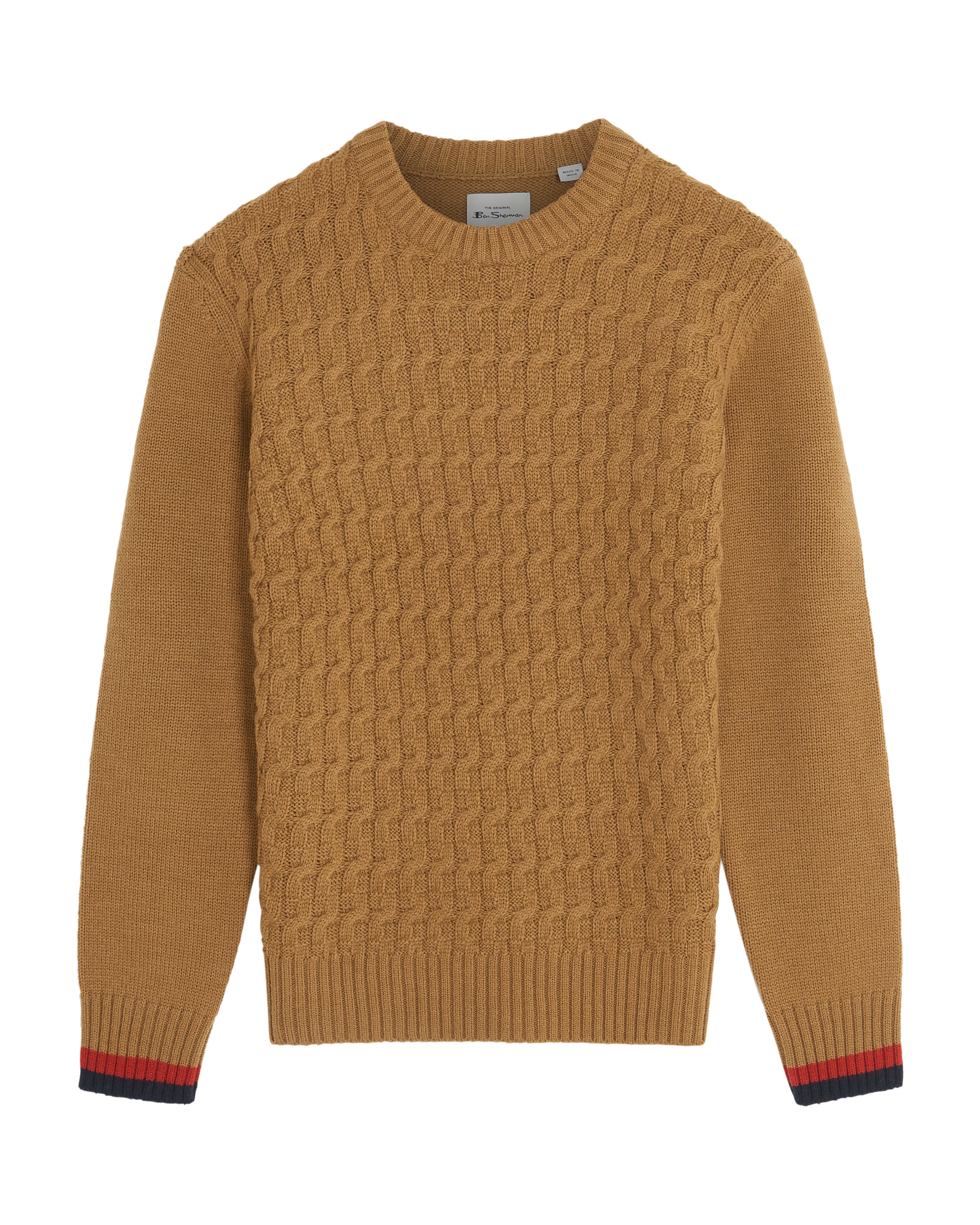 Cable Textured Crew - Light Brown