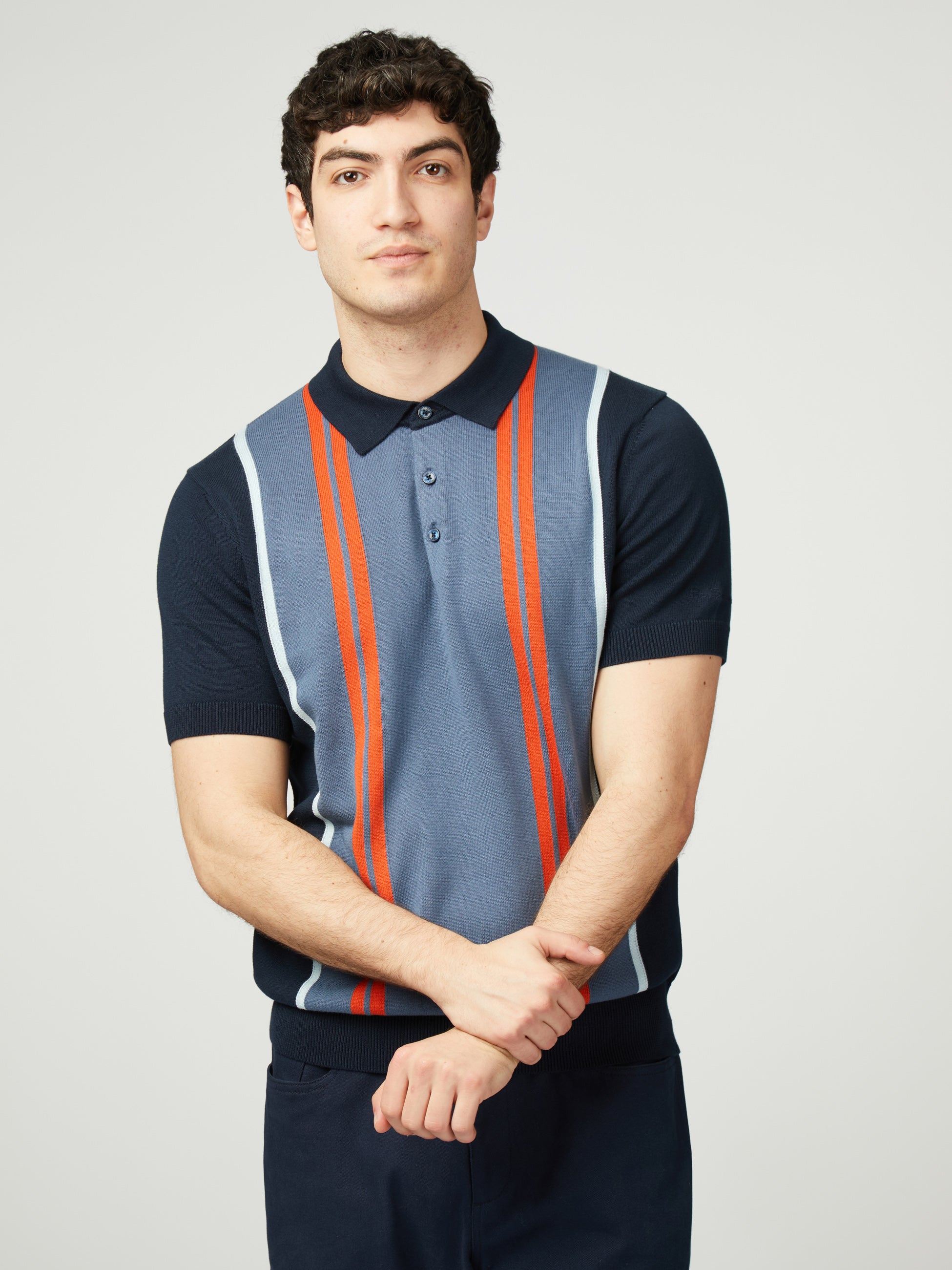 Vertical Stripe Polo - Dark Navy