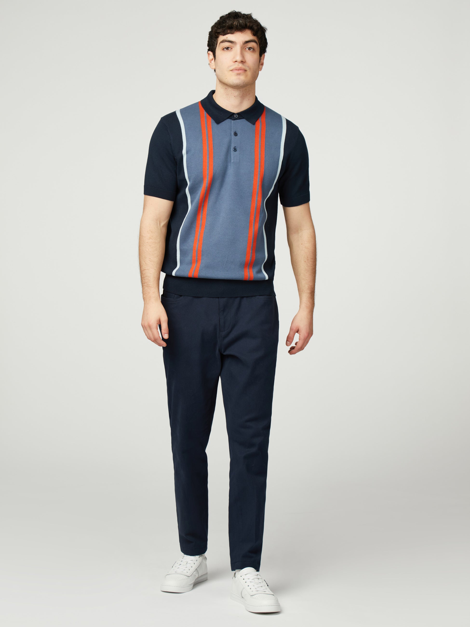 Vertical Stripe Polo - Dark Navy