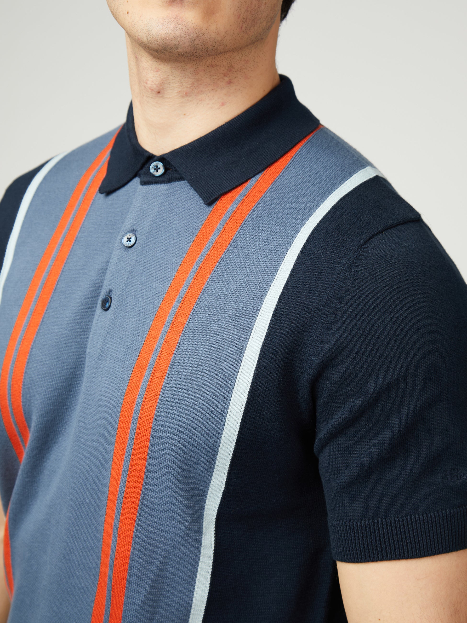 Vertical Stripe Polo - Dark Navy