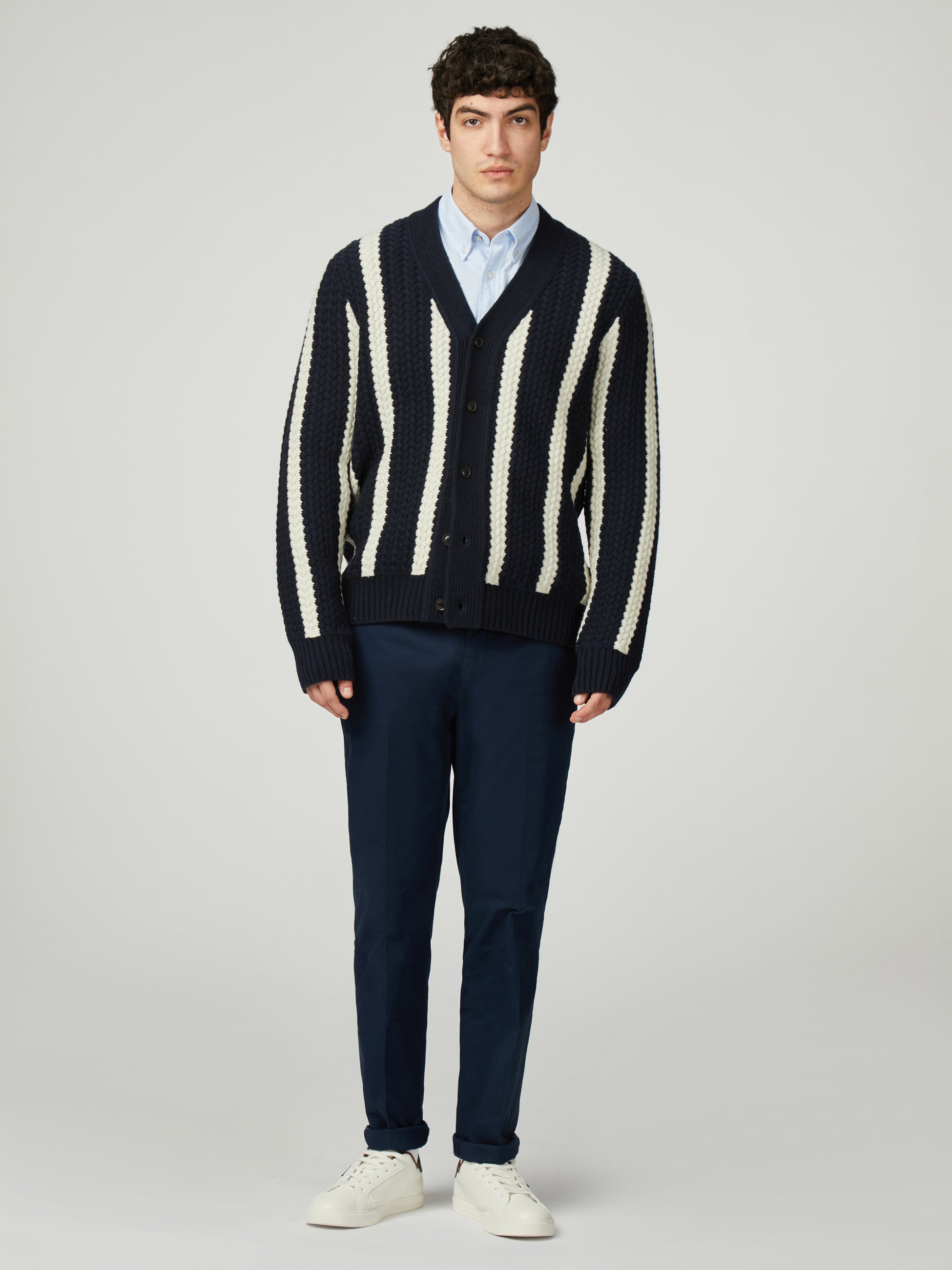 Textured Stripe Cardigan - Dark Navy