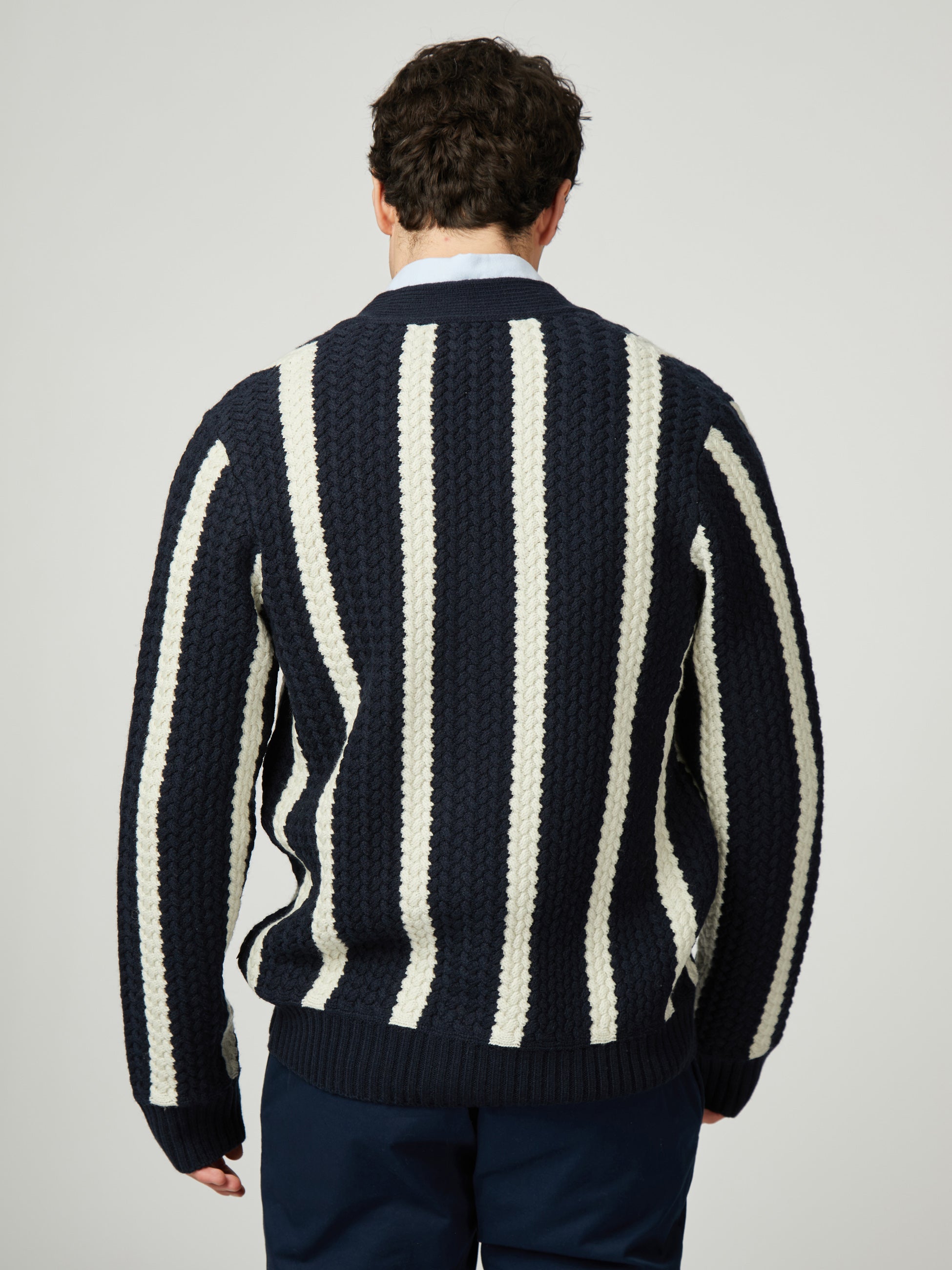 Textured Stripe Cardigan - Dark Navy