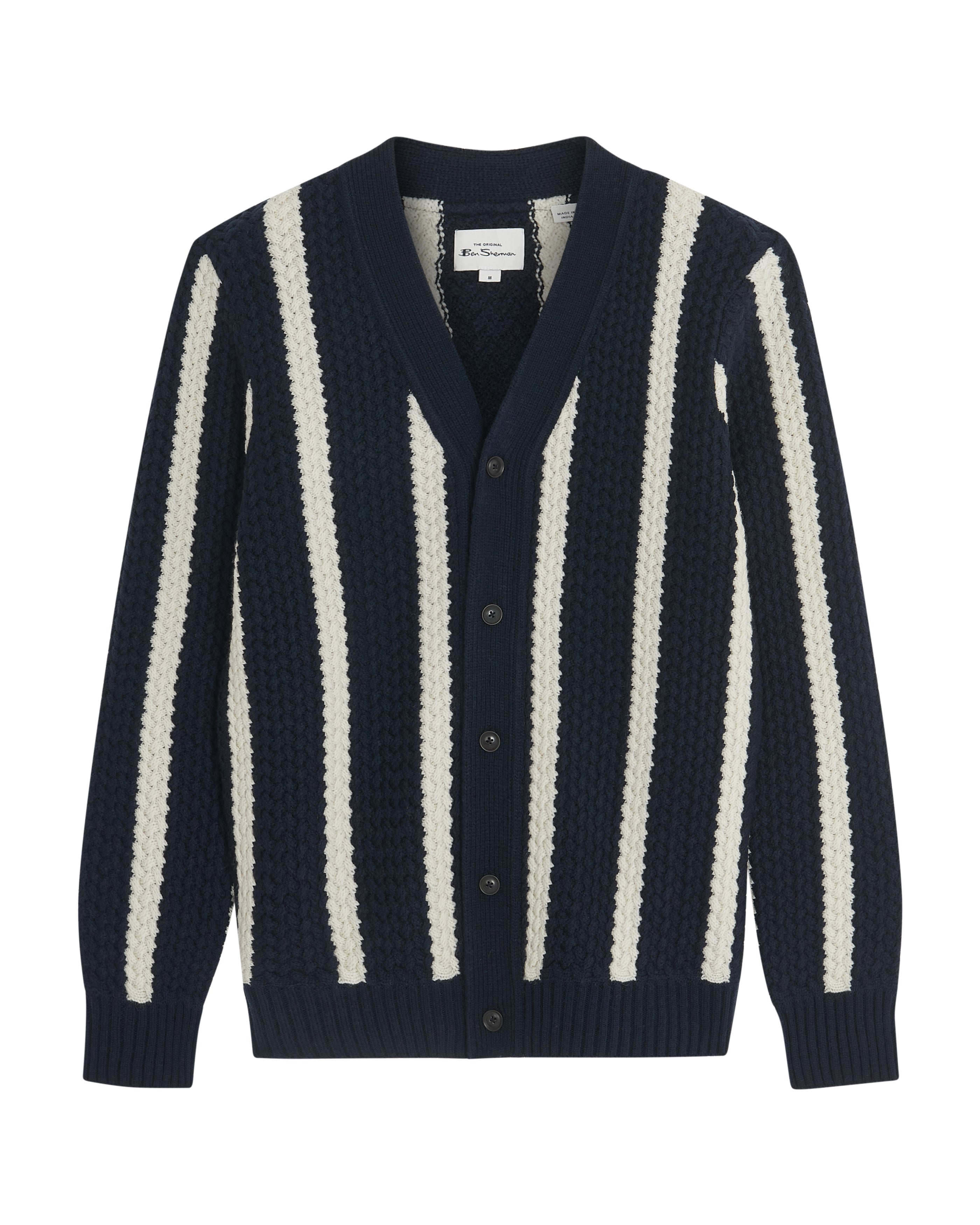 Textured Stripe Cardigan - Dark Navy