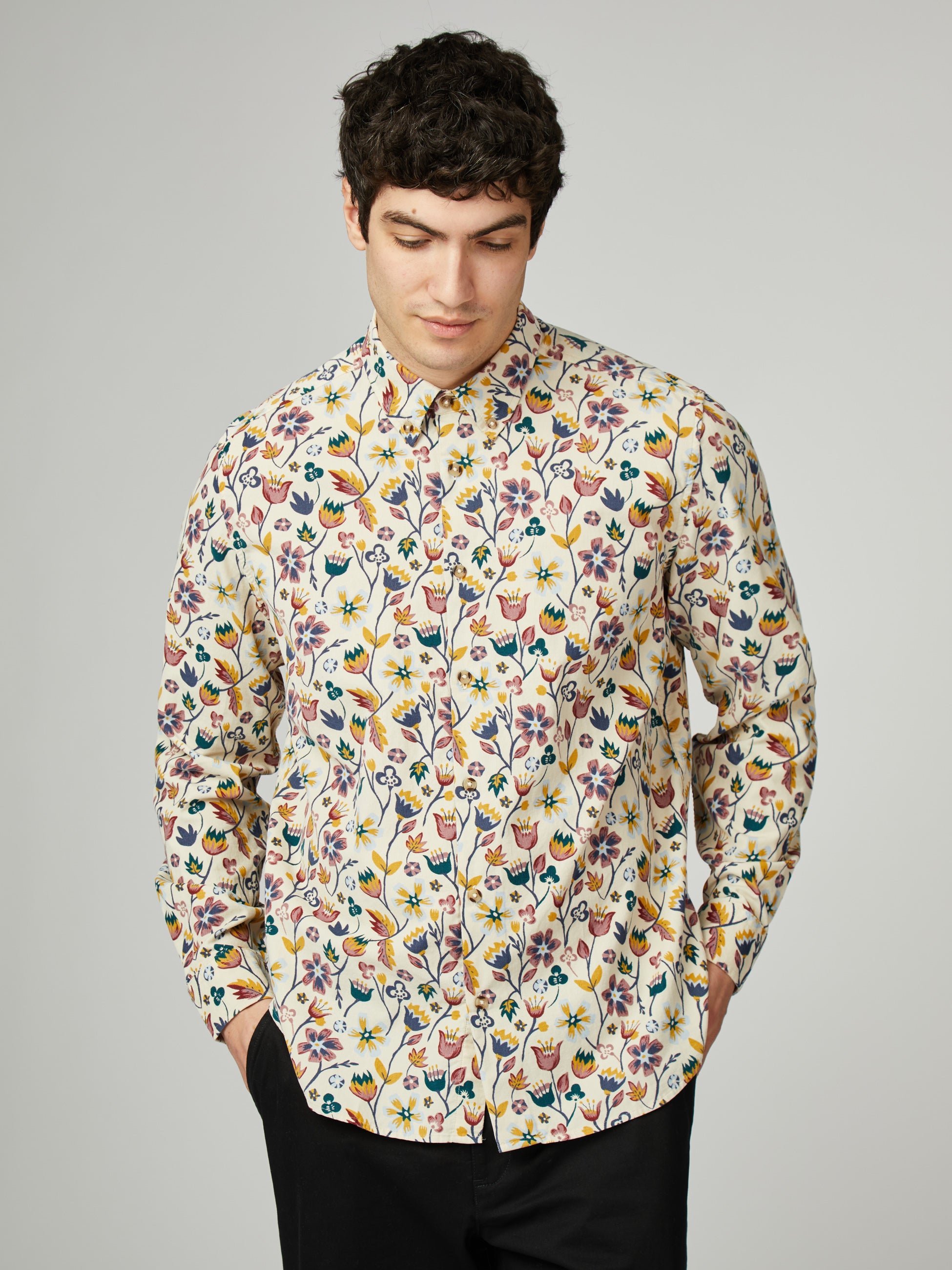 Floral Printed Cord - Fog