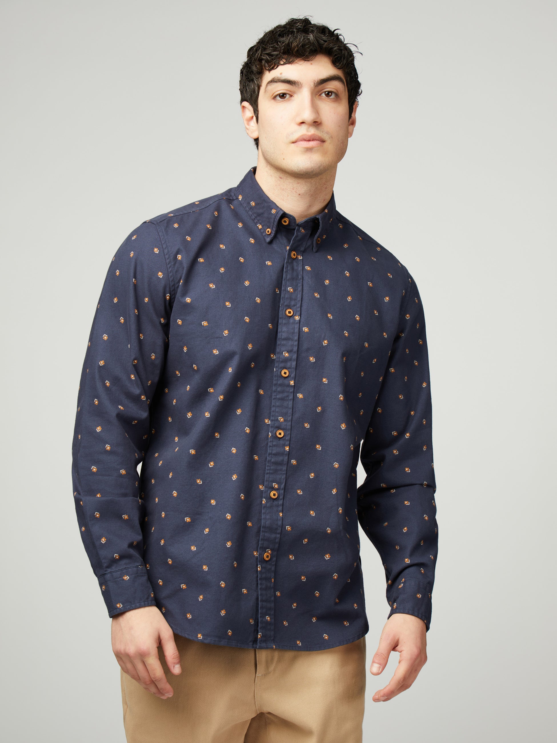 Scattered Geo Print Brushed Twill - Mood Indigo