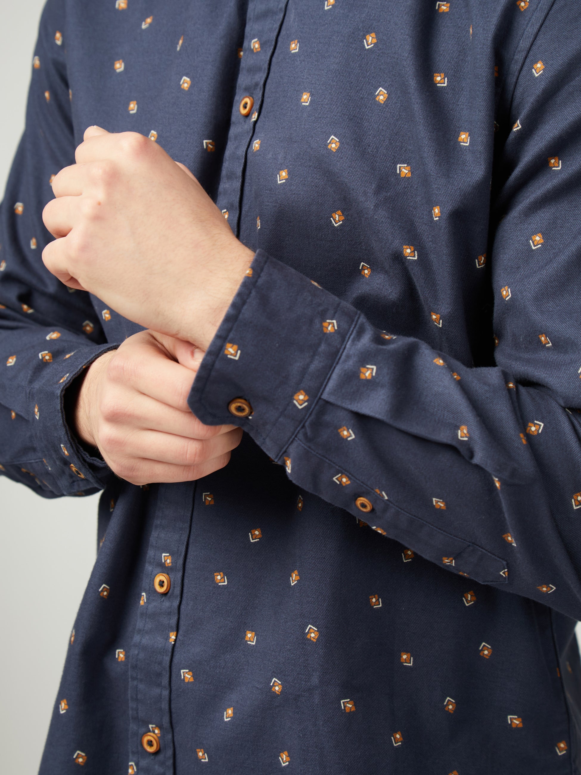 Scattered Geo Print Brushed Twill - Mood Indigo