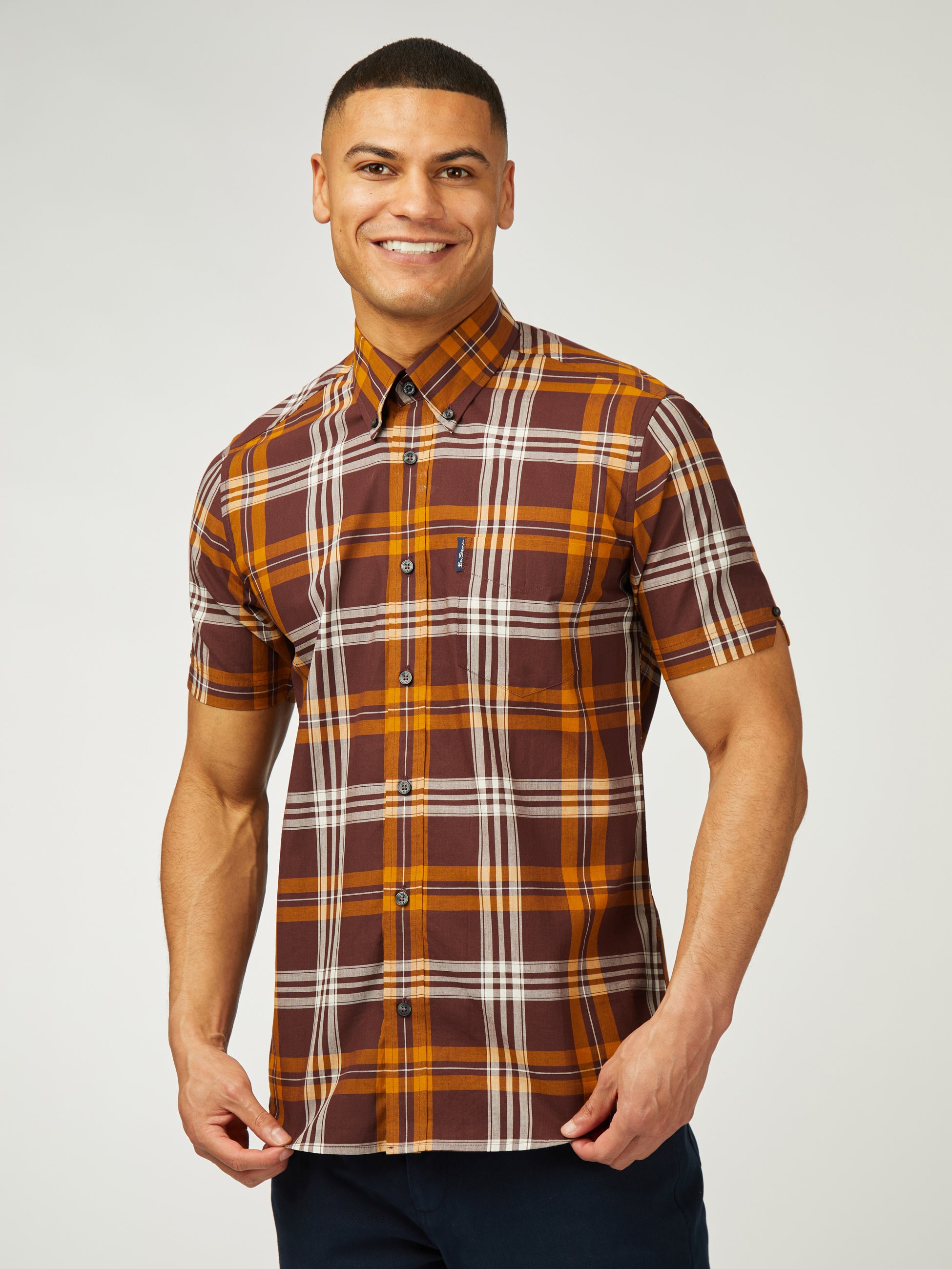 Block Check Short Sleeve - Wine