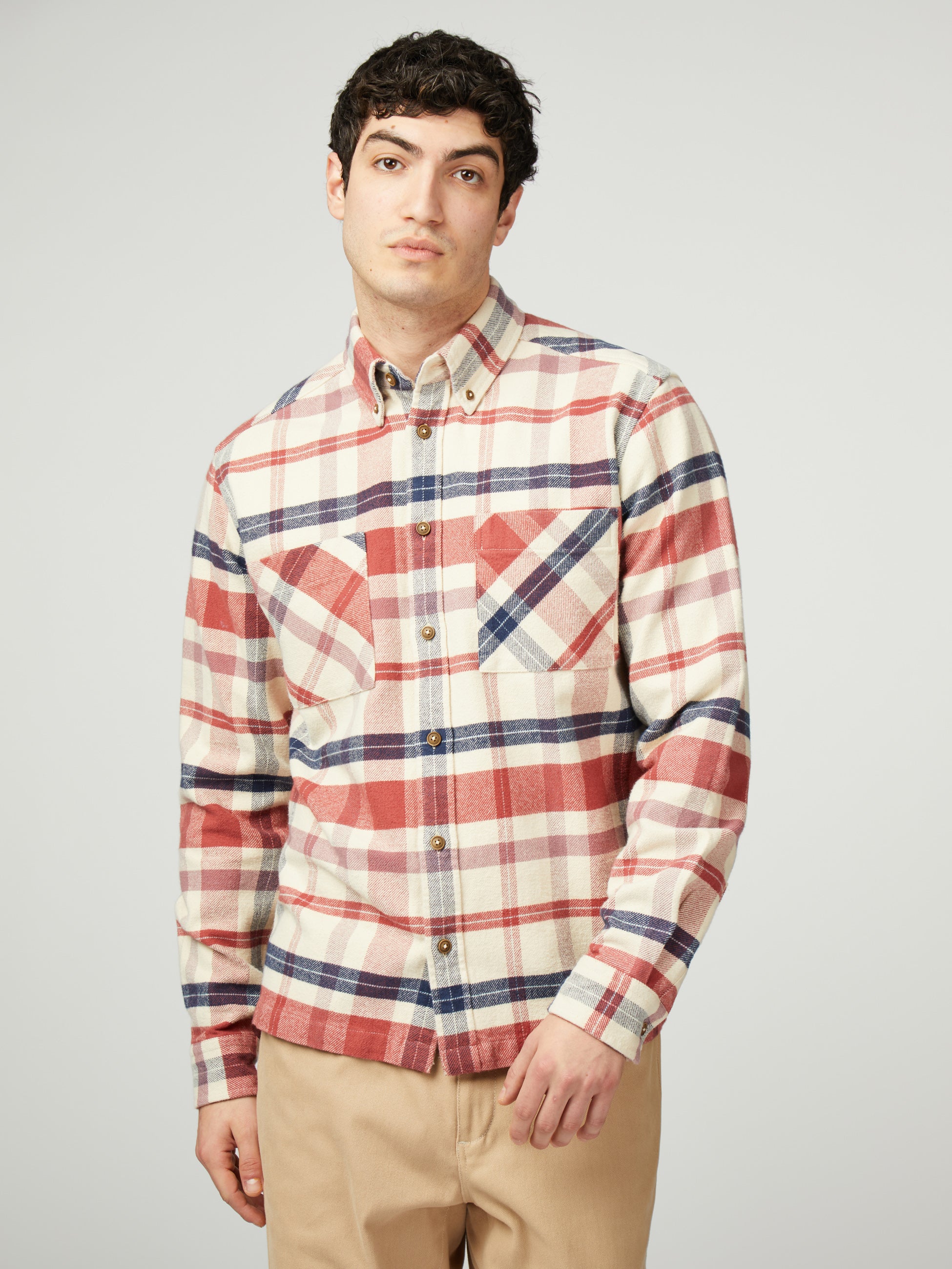 Brushed Ivy Check Overshirt - Cream