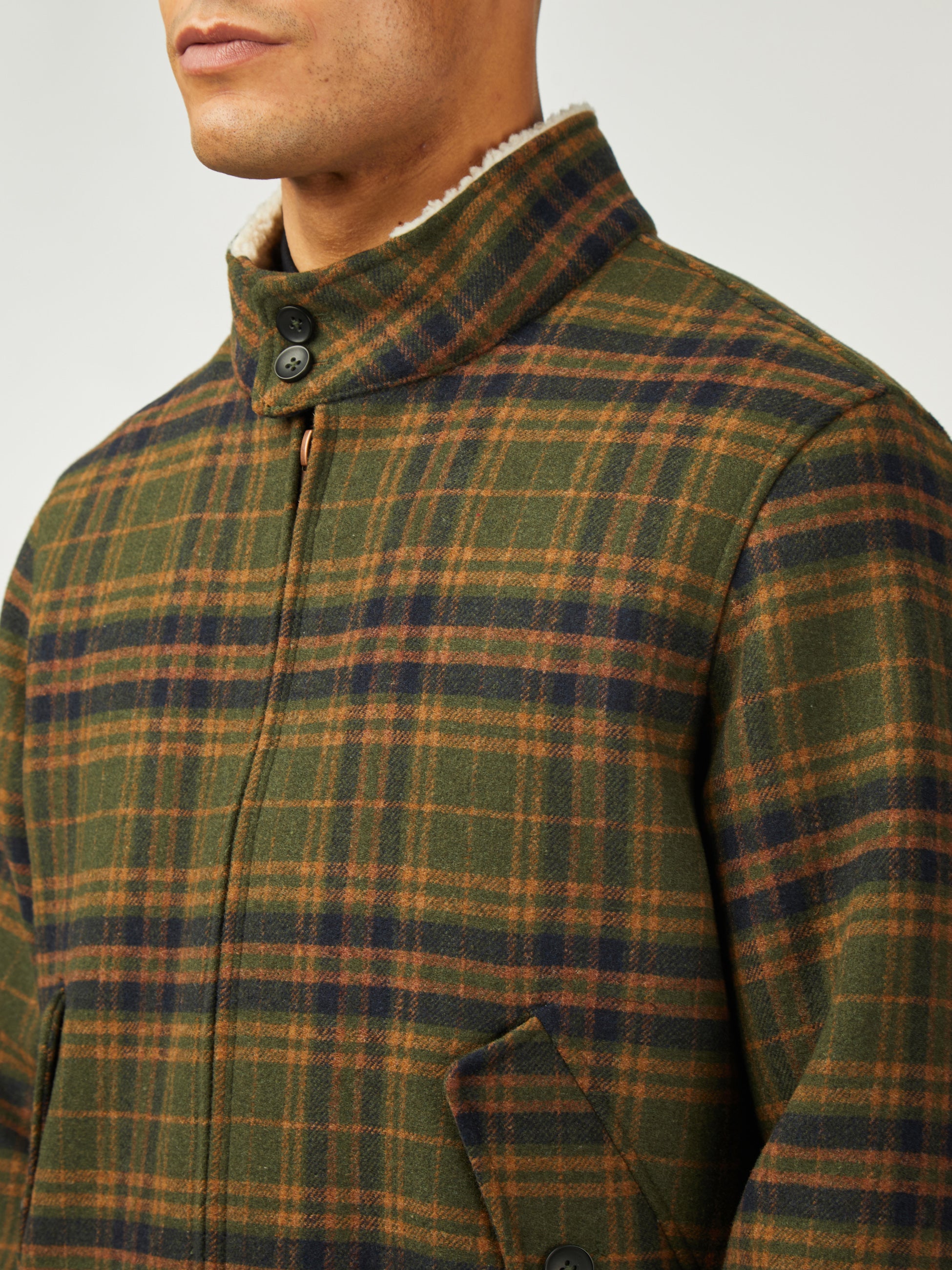 Wool Check Harrington Dark Green