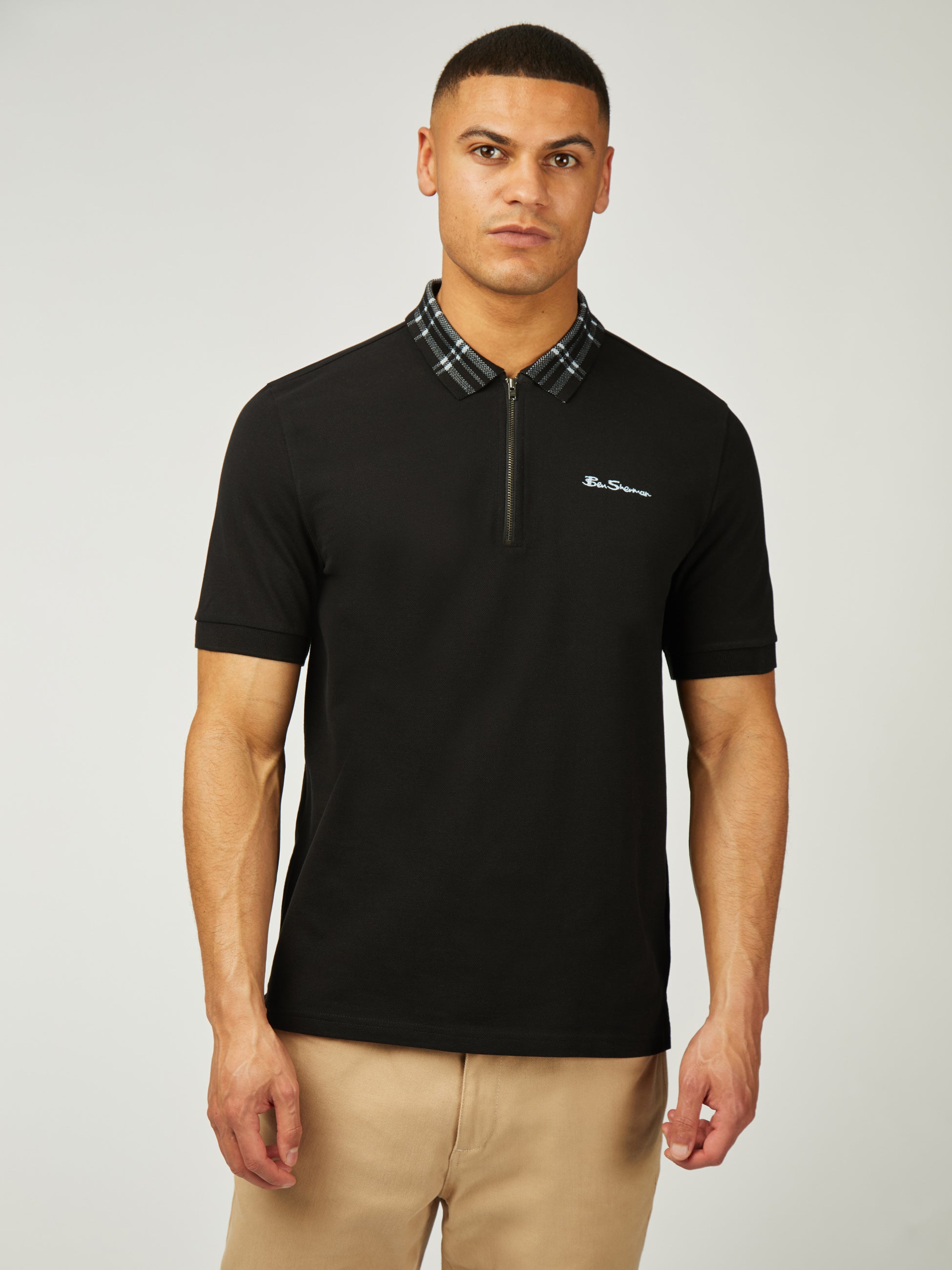 Tartan Collar Polo - Black