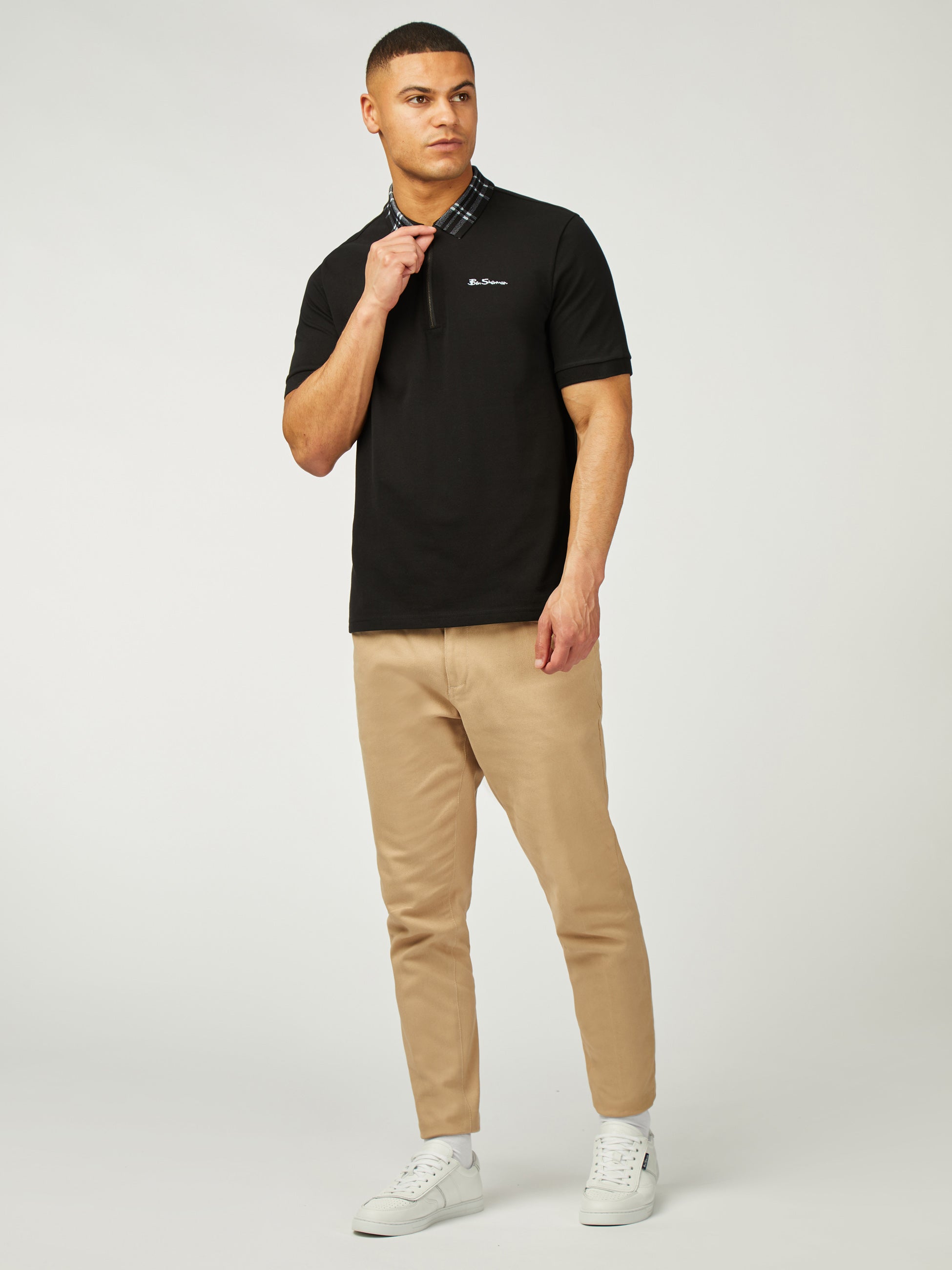 Tartan Collar Polo - Black