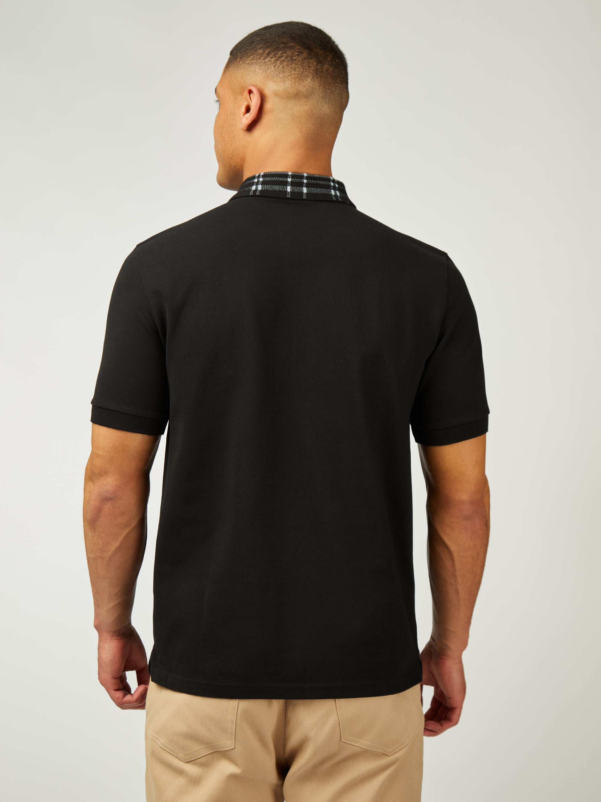 Tartan Collar Polo - Black