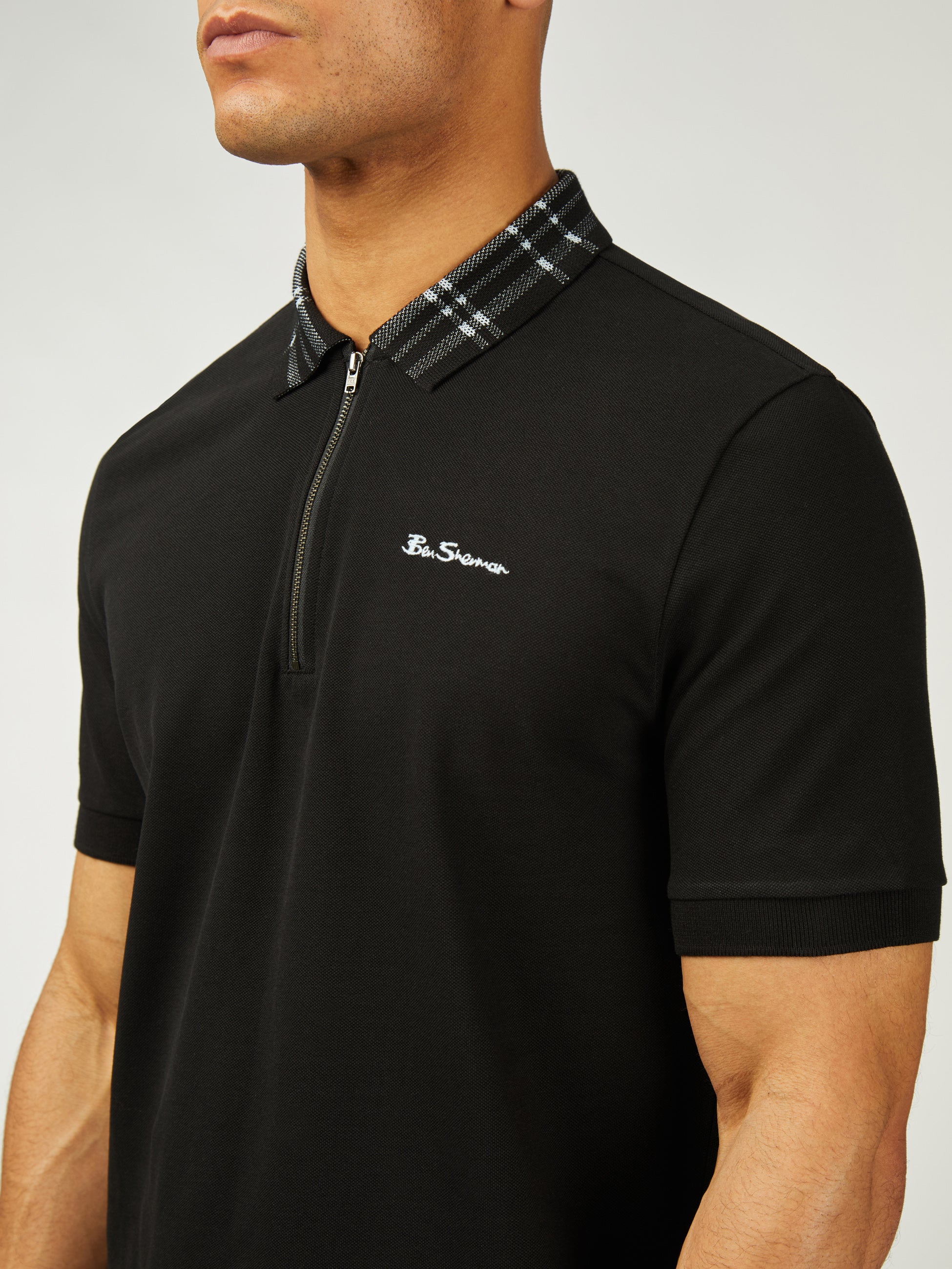 Tartan Collar Polo - Black