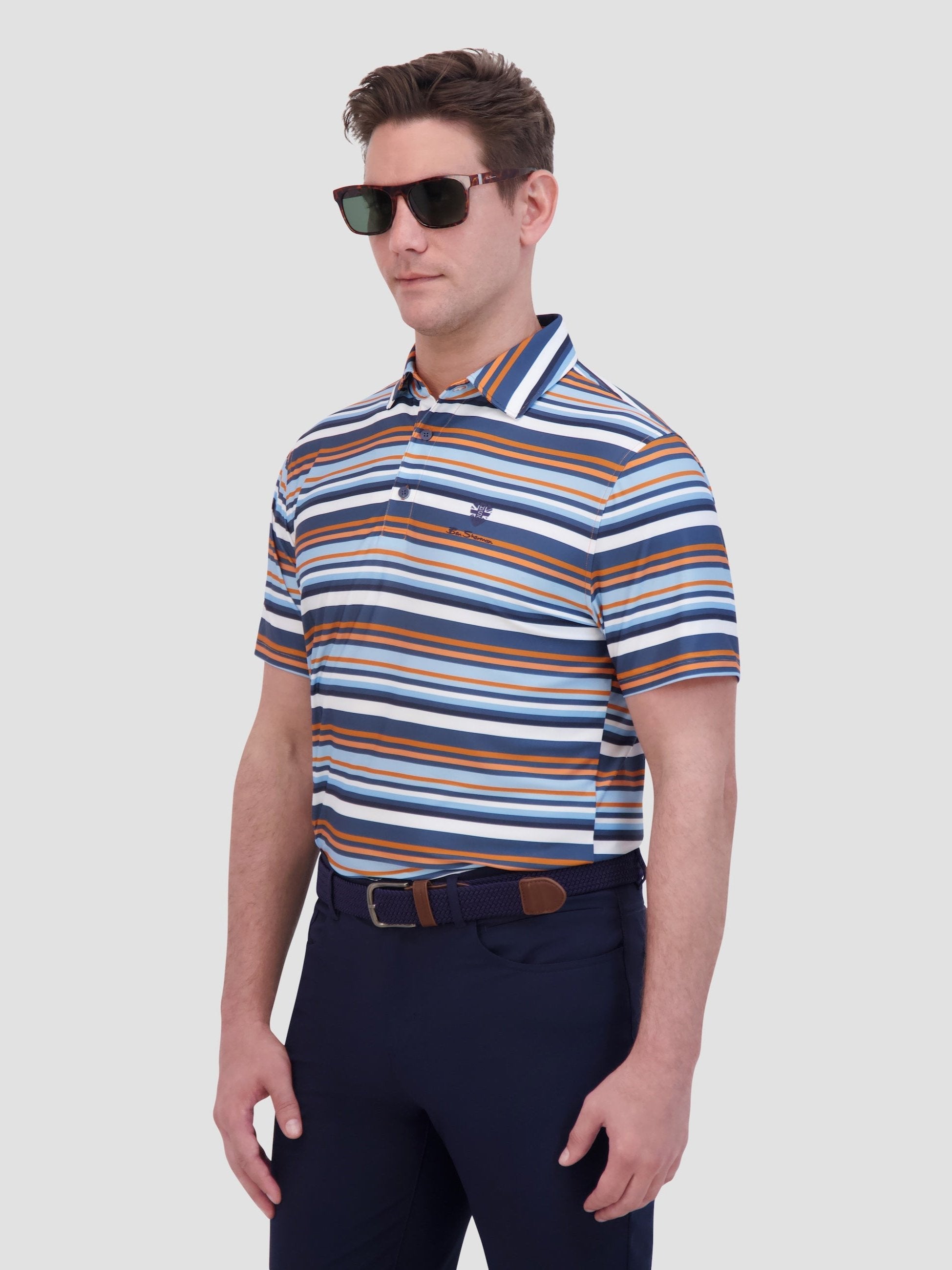 Multi Stripe Tech Jersey Sports Fit Polo - Amber