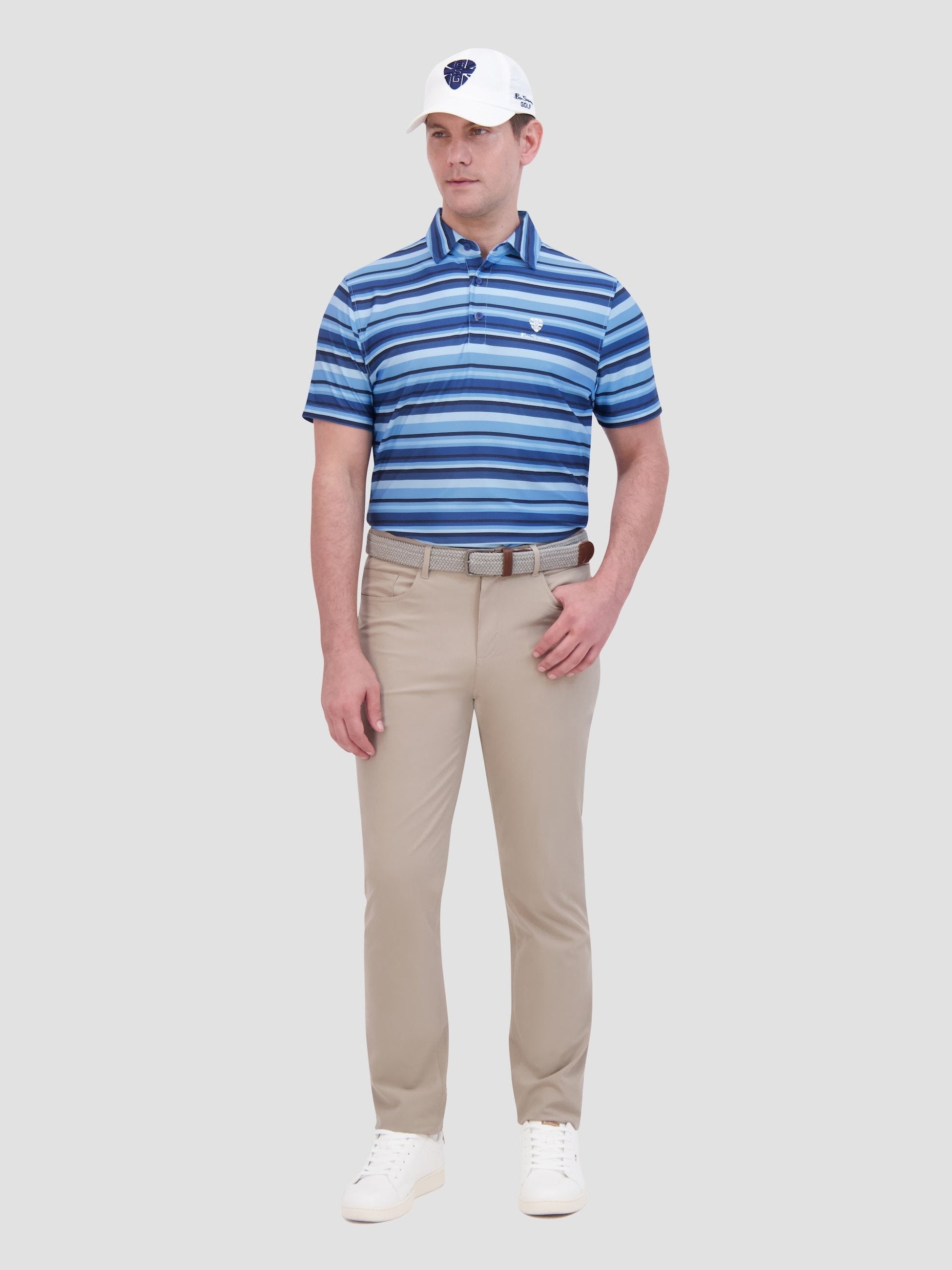 Multi Stripe Tech Jersey Sports Fit Polo - Sea