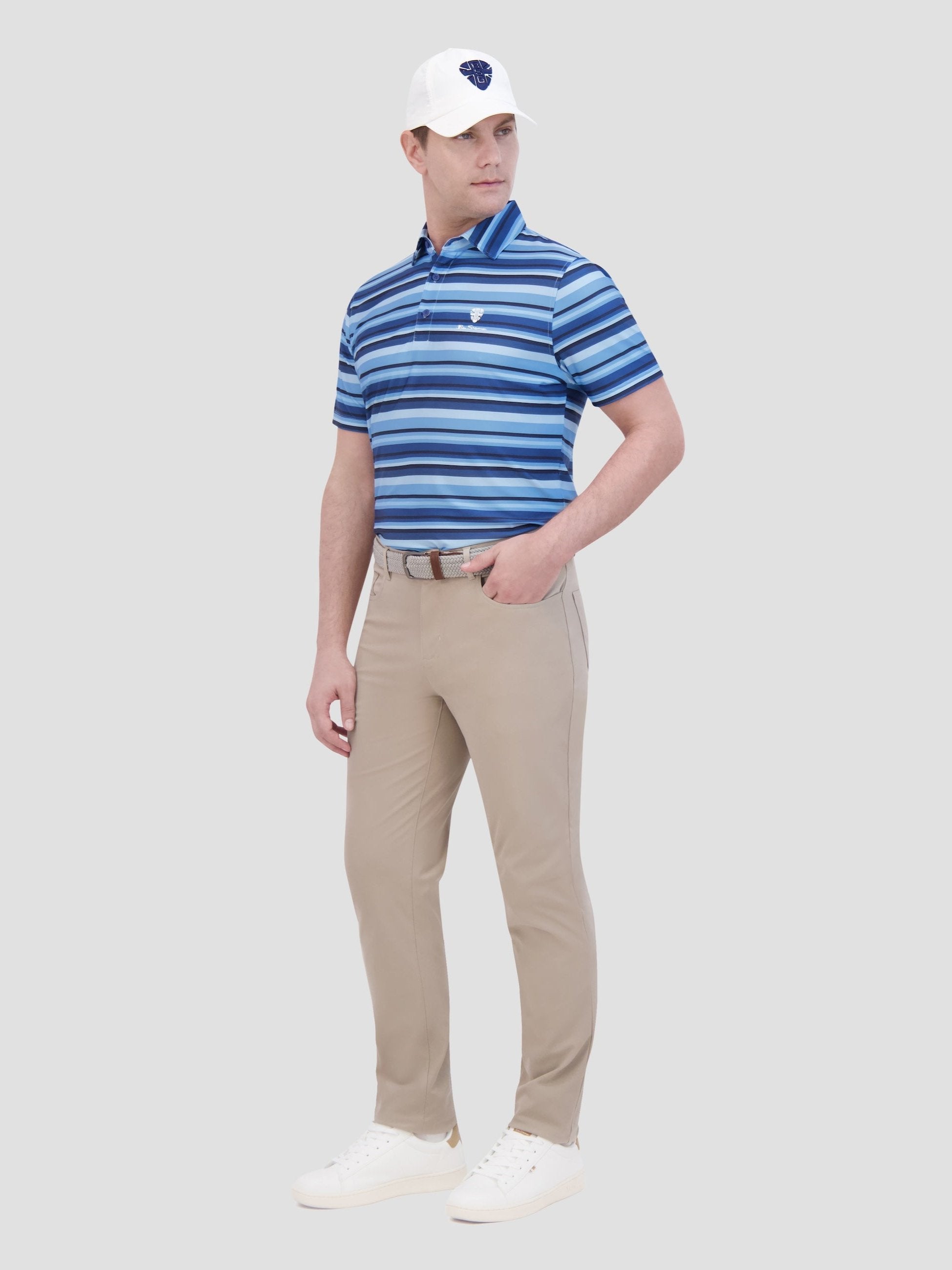 Multi Stripe Tech Jersey Sports Fit Polo - Sea