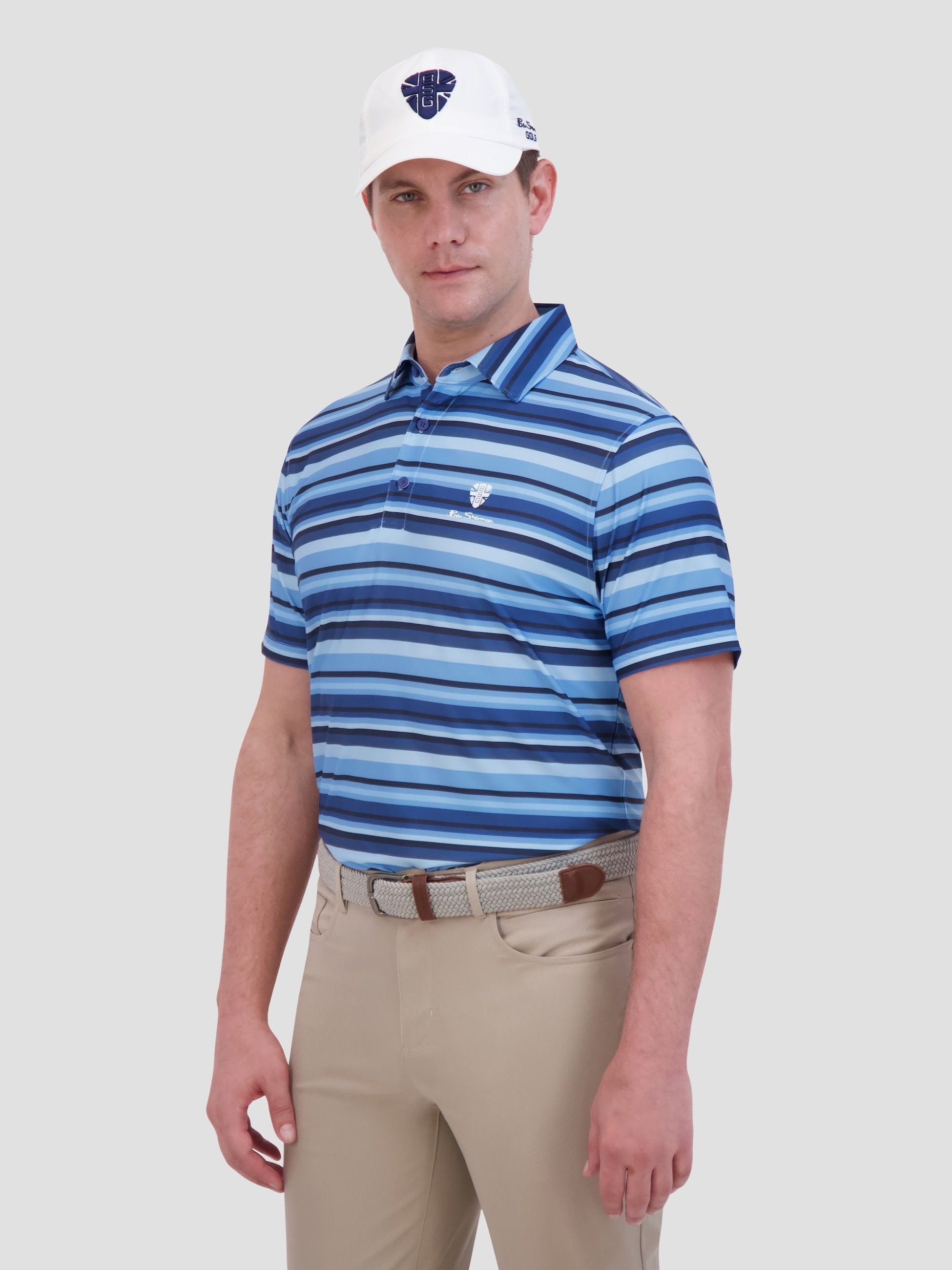 Multi Stripe Tech Jersey Sports Fit Polo - Sea