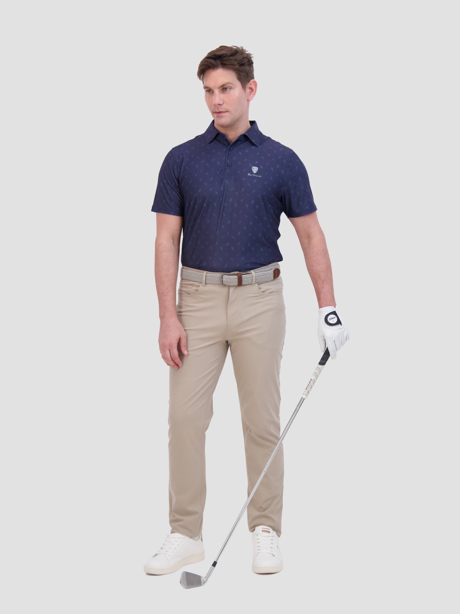 Stipple Dash Tech Jersey Sports Fit Polo - Navy