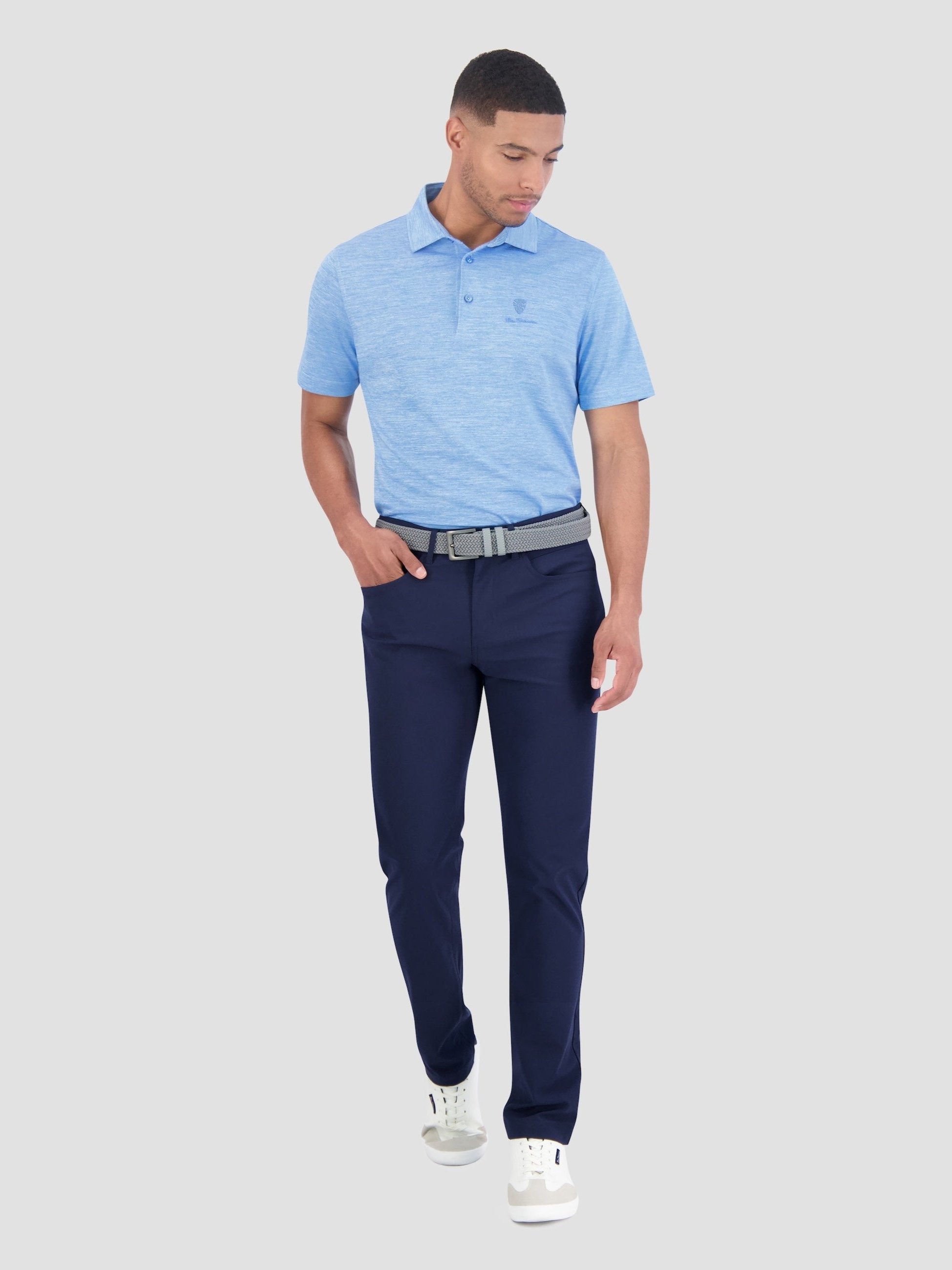 Yarn Dye Heather Tech Jersey Polo - Azure