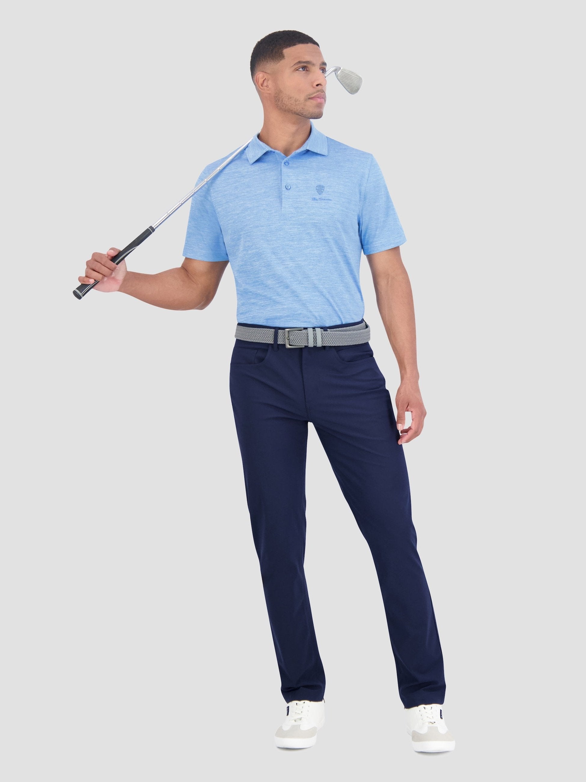 Yarn Dye Heather Tech Jersey Polo - Azure