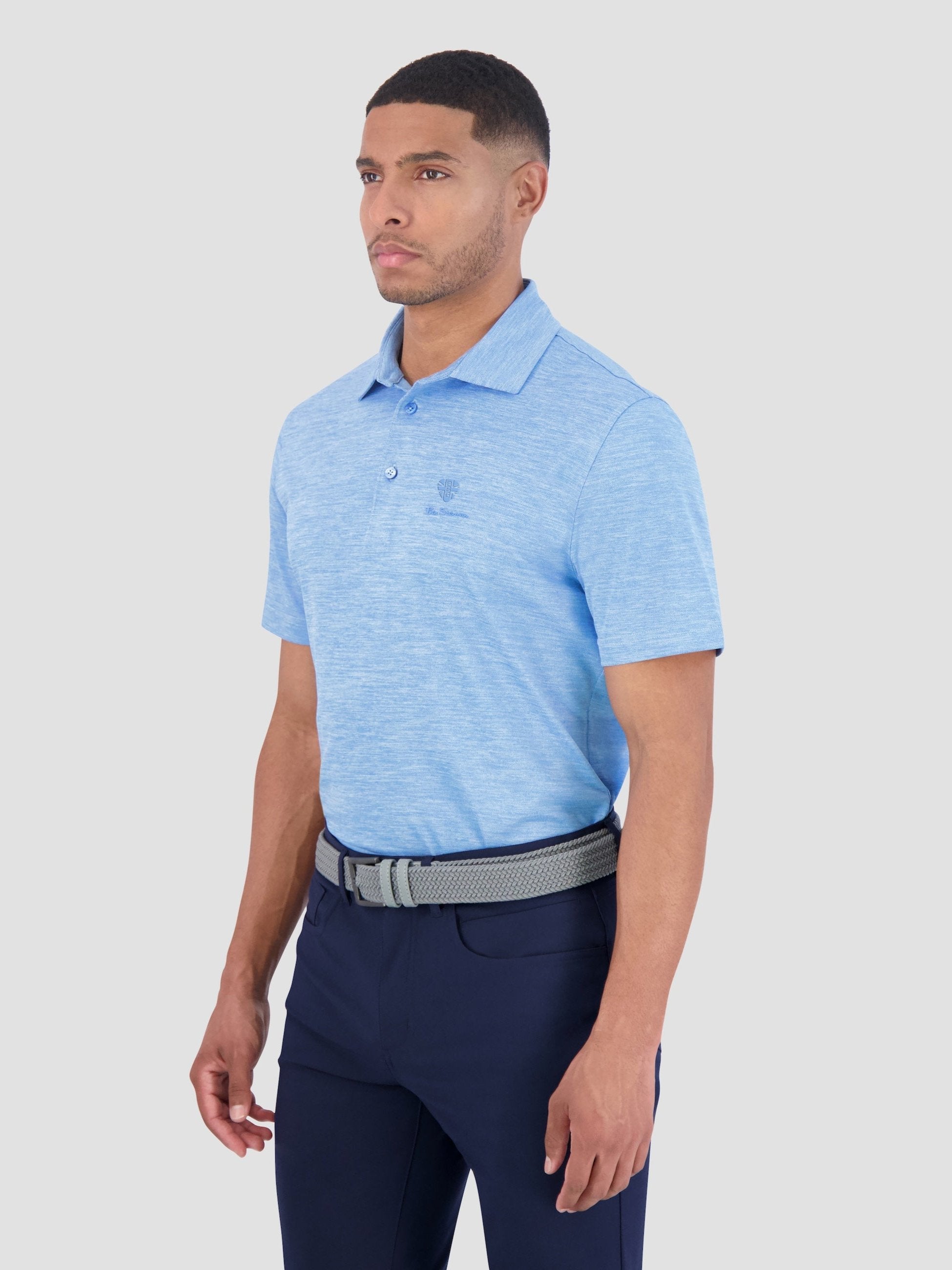 Yarn Dye Heather Tech Jersey Polo - Azure