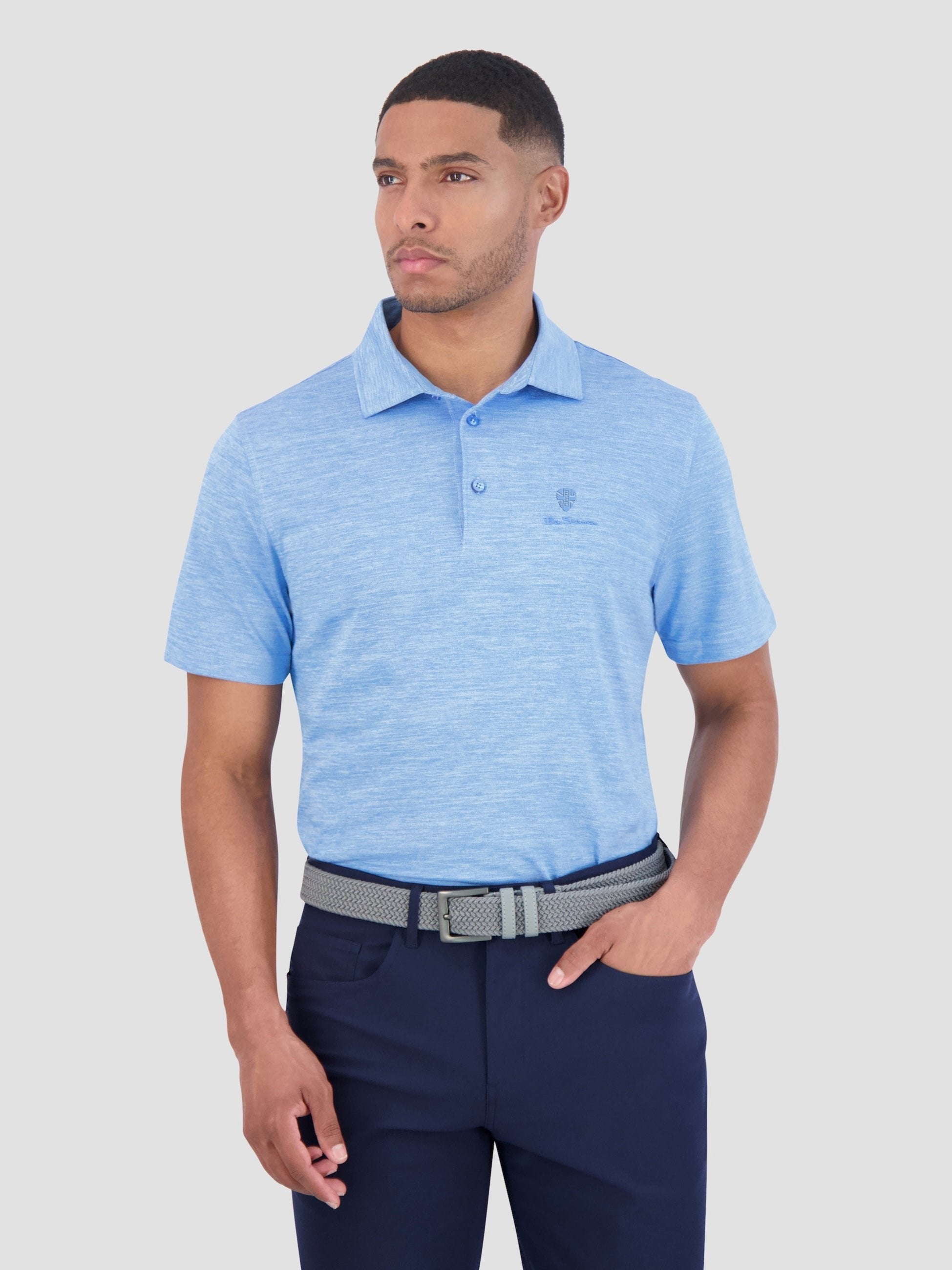 Yarn Dye Heather Tech Jersey Polo - Azure