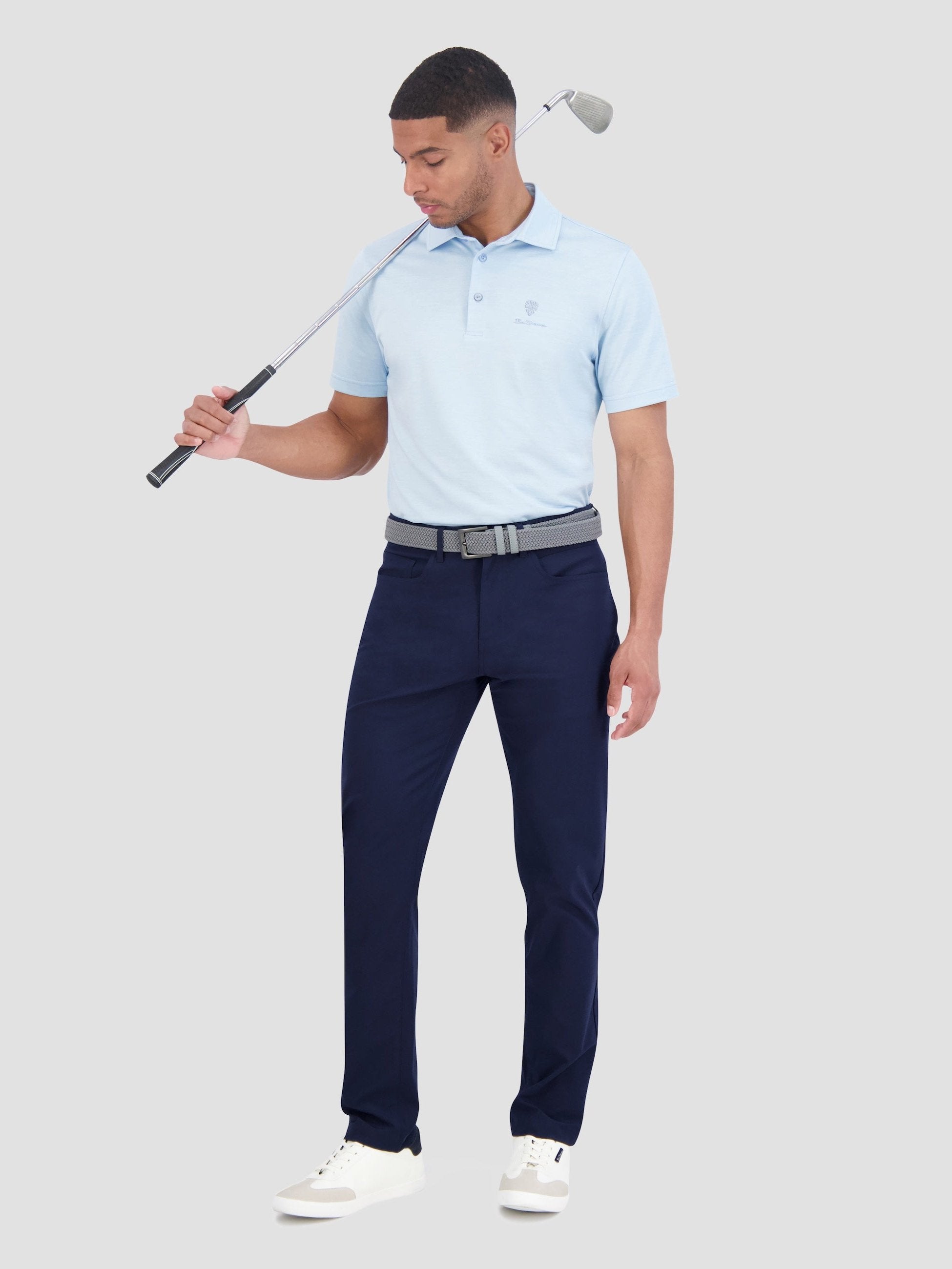 Yarn Dye Heather Tech Jersey Polo - Light Blue