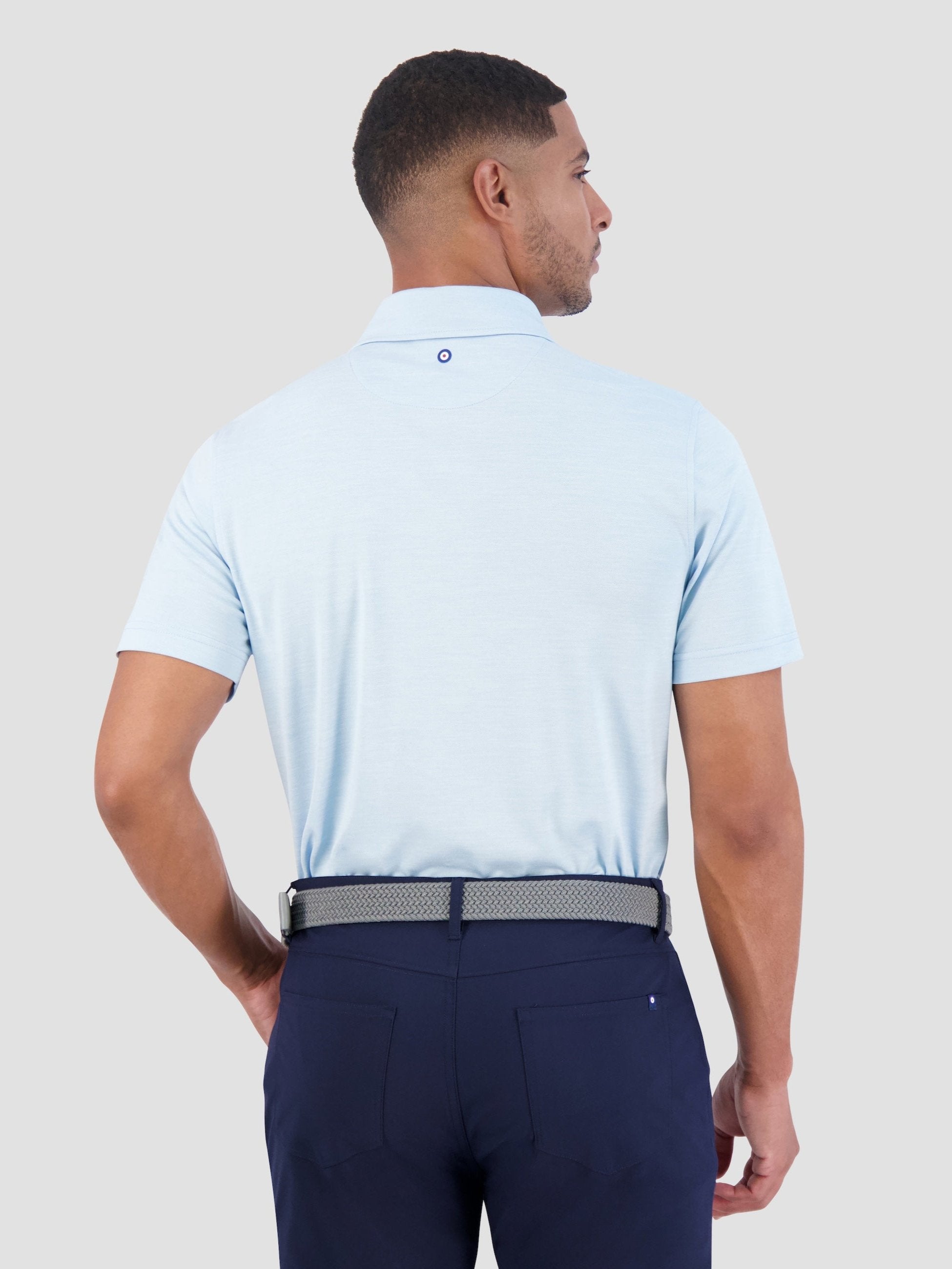 Yarn Dye Heather Tech Jersey Polo - Light Blue