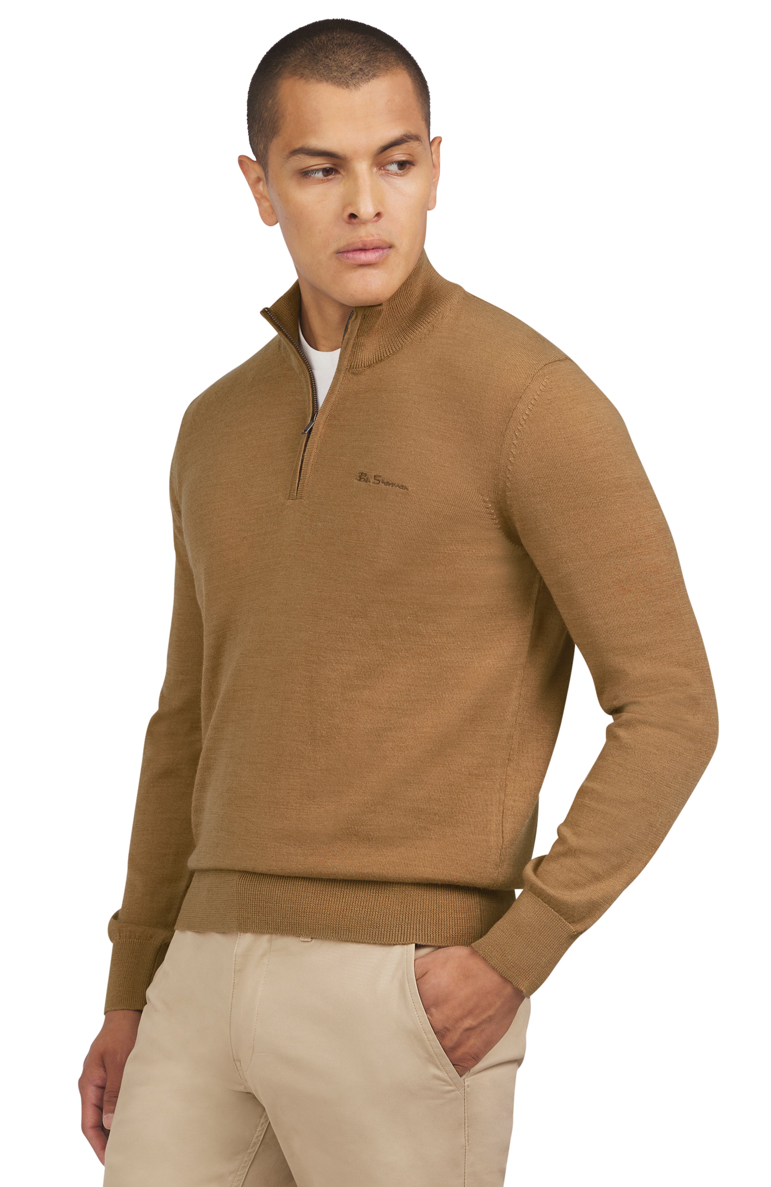 Merino Half Zip - Light Brown