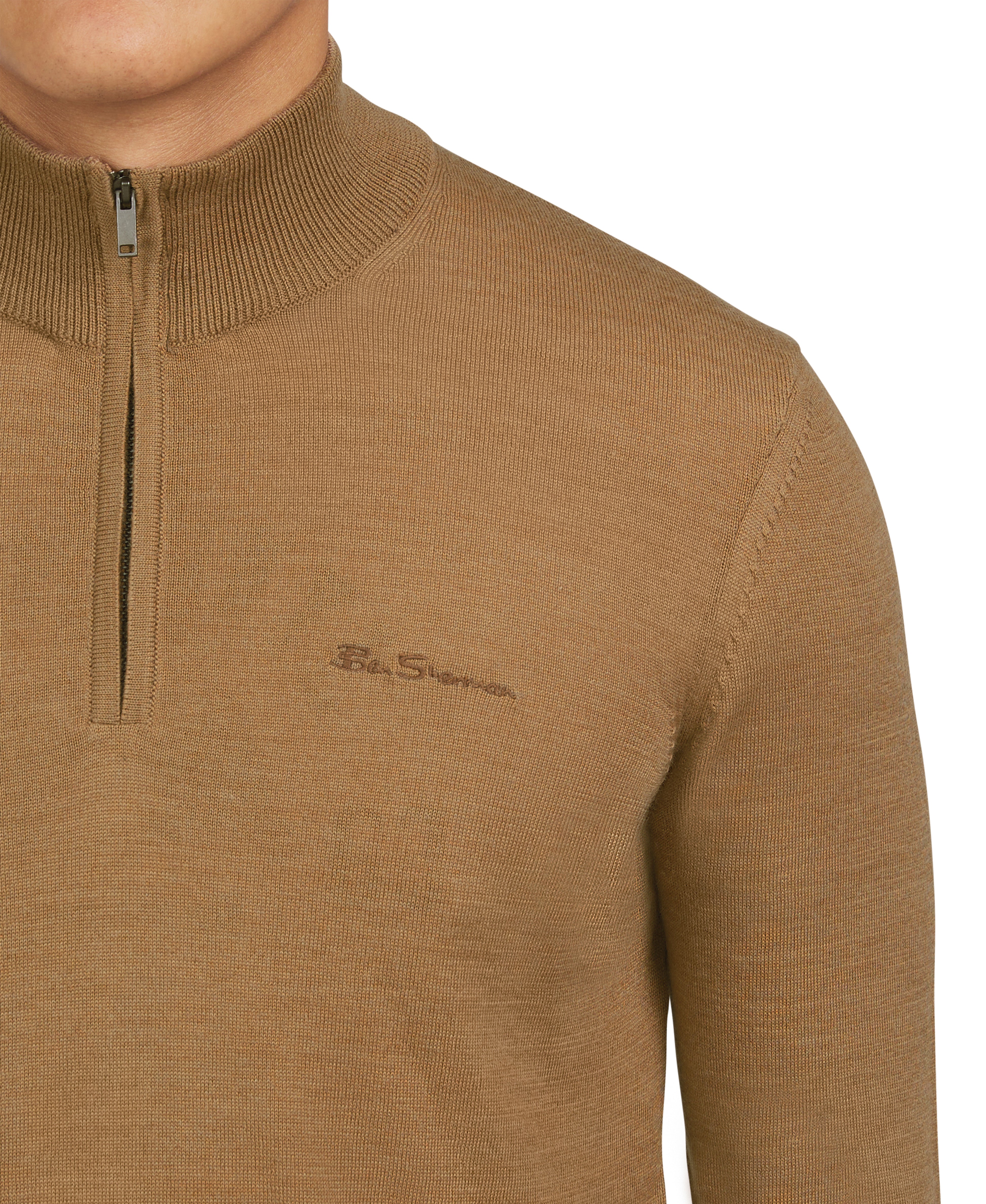 Merino Half Zip - Light Brown