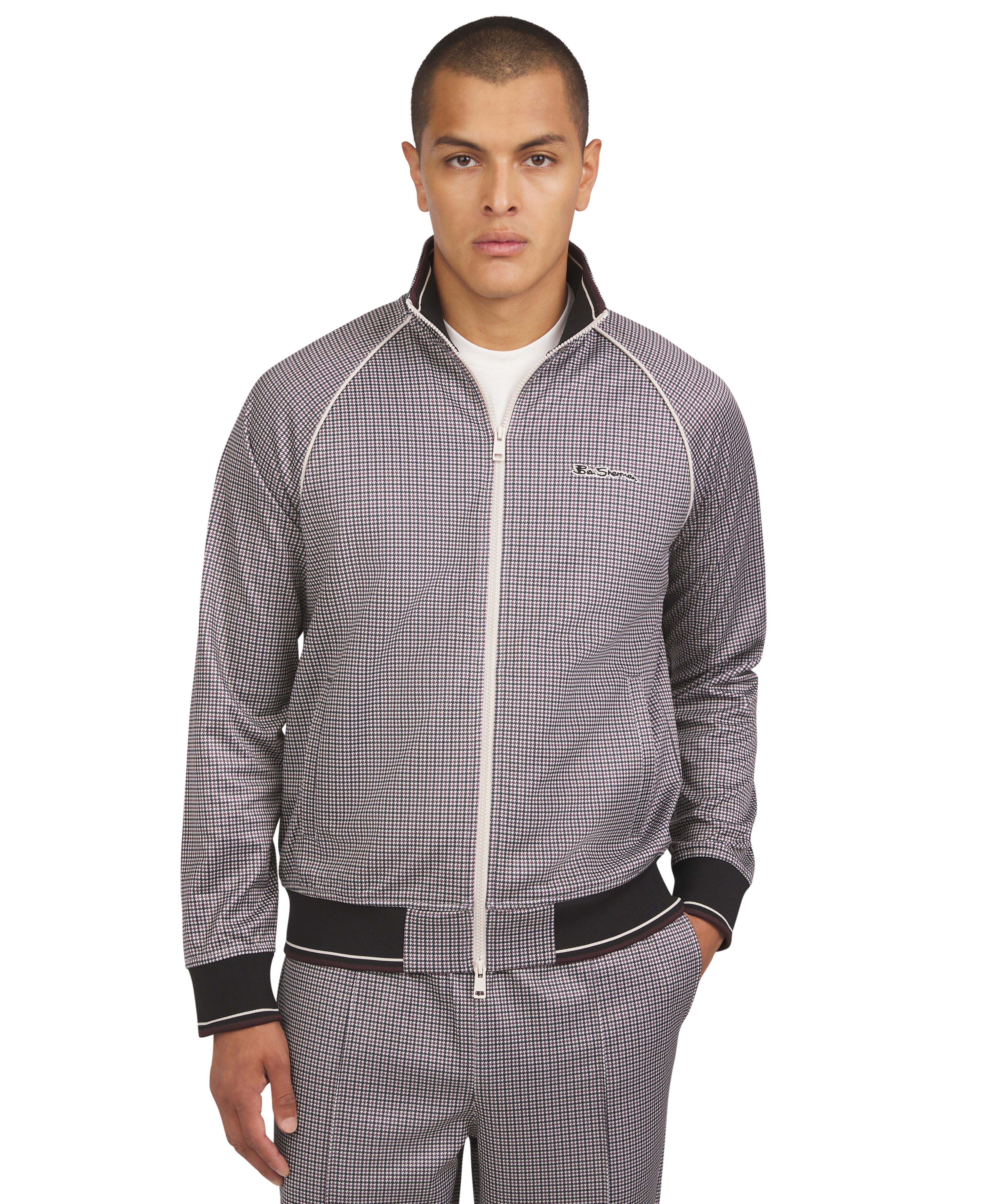 Houndstooth Tricot Track Jacket - Tofu